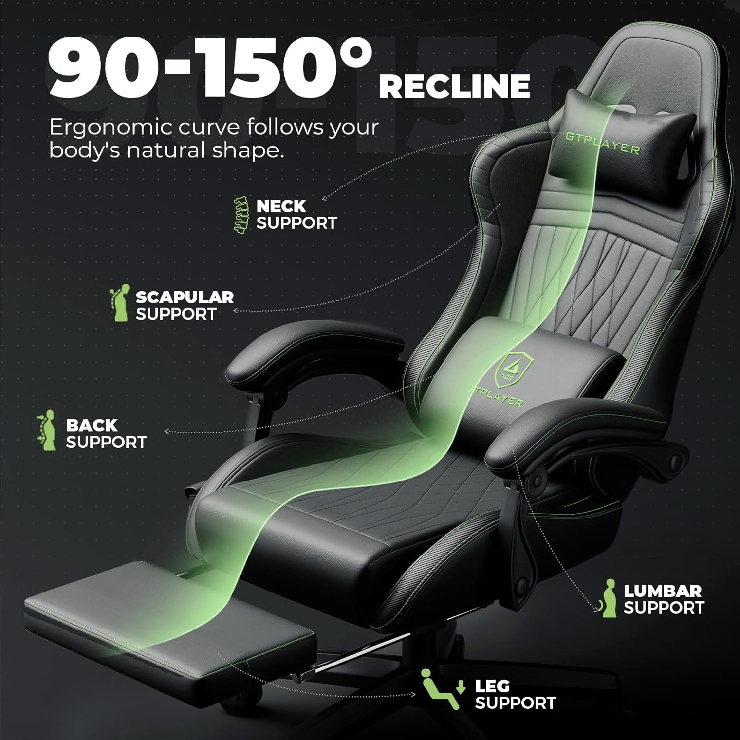 image:imageGTPLAYER ACEPRO Music Gaming Chairs Builtin Speakers App Support amp Bluetooth Control Computer Game Chairs with Footrest for Adults Ergonomic Reclining Silla Linkage Armrest Pink Velvet01 Black Green Stitch