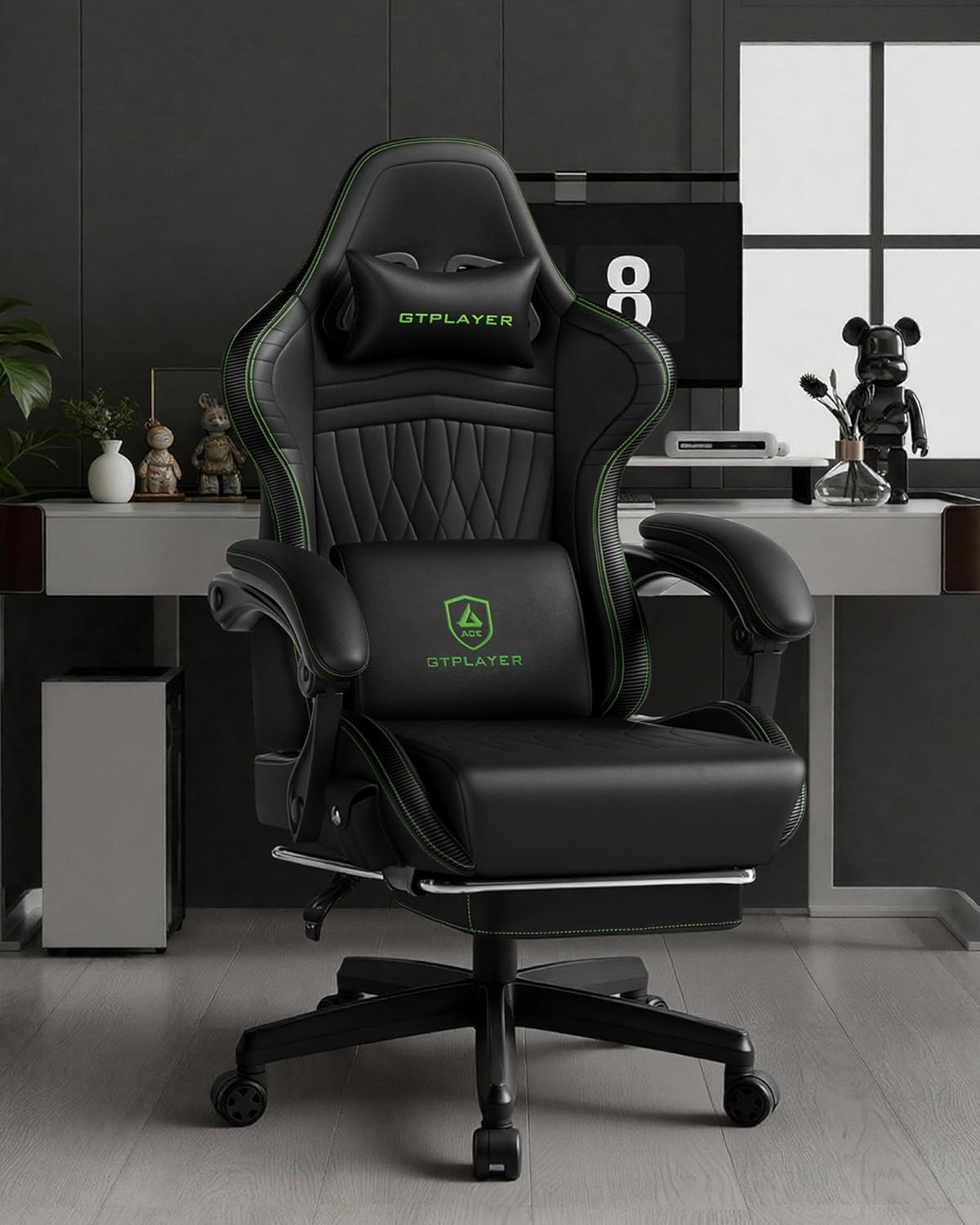 image:imageGTPLAYER ACEPRO Music Gaming Chairs Builtin Speakers App Support amp Bluetooth Control Computer Game Chairs with Footrest for Adults Ergonomic Reclining Linkage Armrest BKRD Stitch01 Black