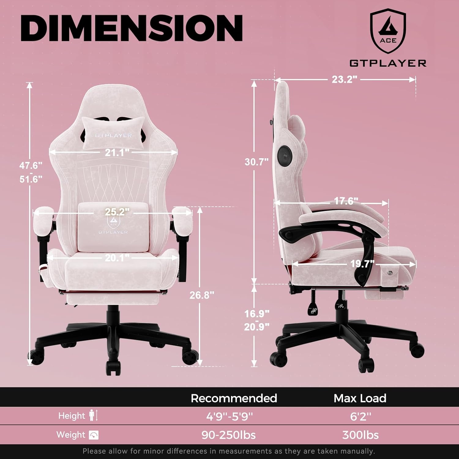 image:imageGTPLAYER ACEPRO Music Gaming Chairs Builtin Speakers App Support amp Bluetooth Control Computer Game Chairs with Footrest for Adults Ergonomic Reclining Silla Linkage Armrest Pink Velvet01 Pink velvet