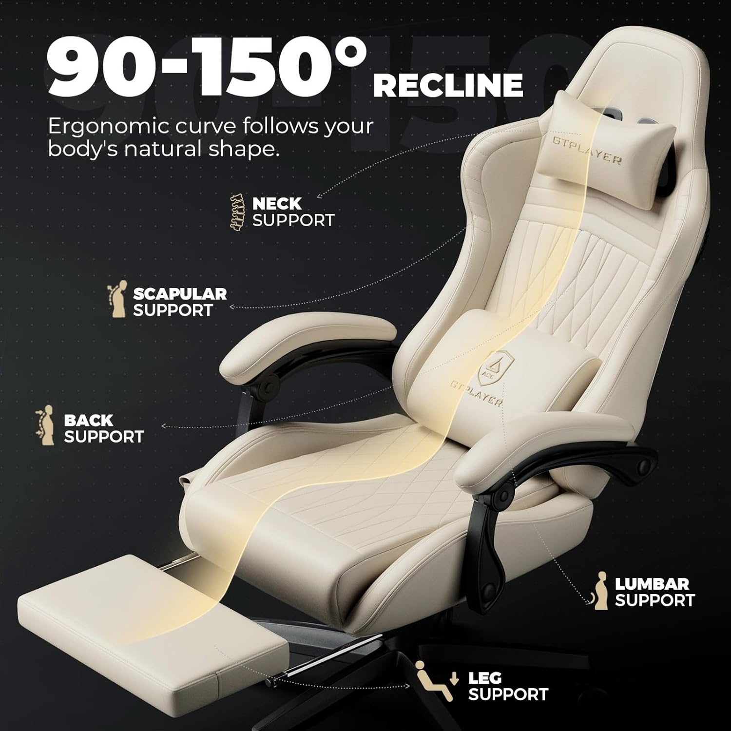 image:imageGTPLAYER ACEPRO Music Gaming Chairs Builtin Speakers App Support amp Bluetooth Control Computer Game Chairs with Footrest for Adults Ergonomic Reclining Linkage Armrest BKRD Stitch01 Ivory