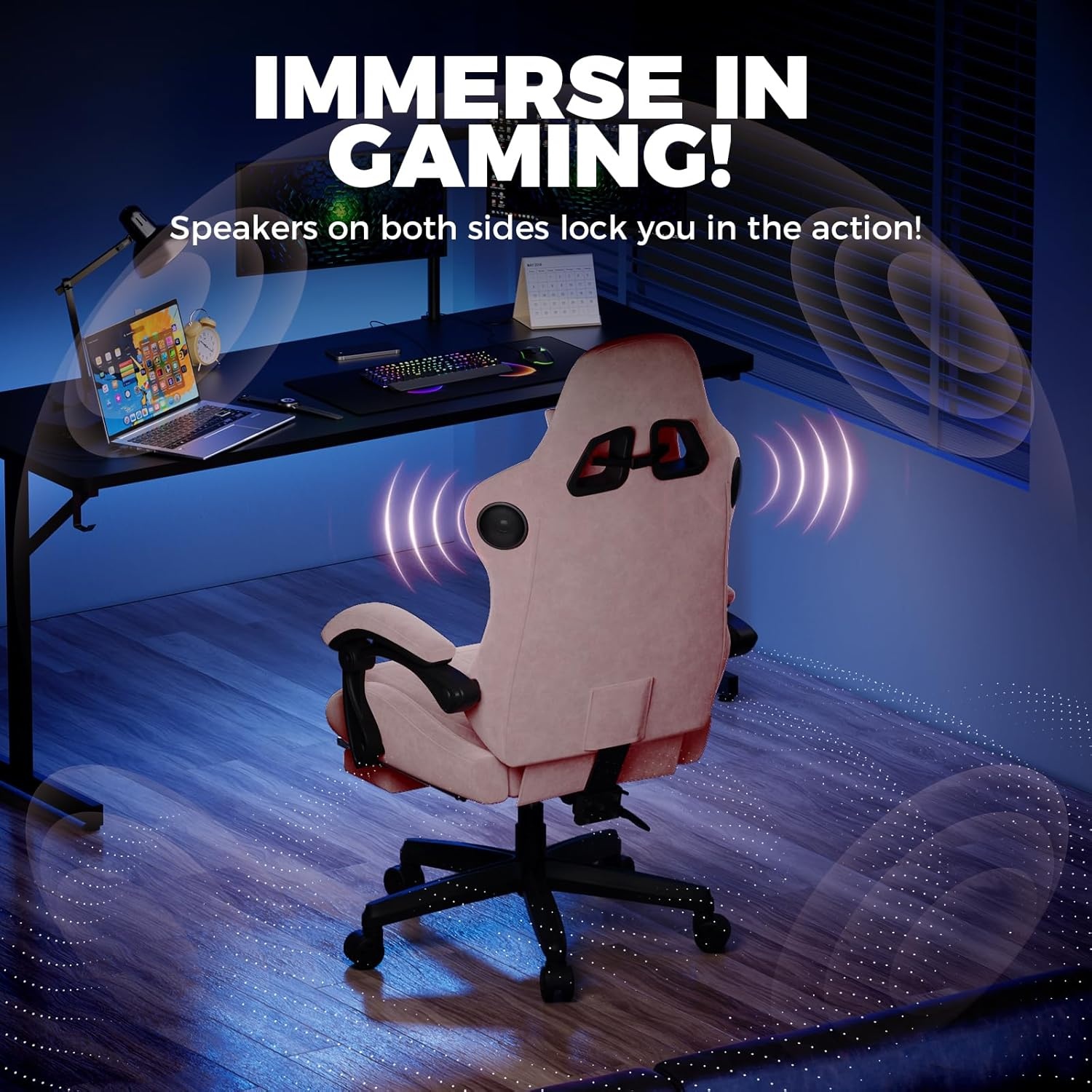image:imageGTPLAYER ACEPRO Music Gaming Chairs Builtin Speakers App Support amp Bluetooth Control Computer Game Chairs with Footrest for Adults Ergonomic Reclining Silla Linkage Armrest Pink Velvet01 Pink velvet