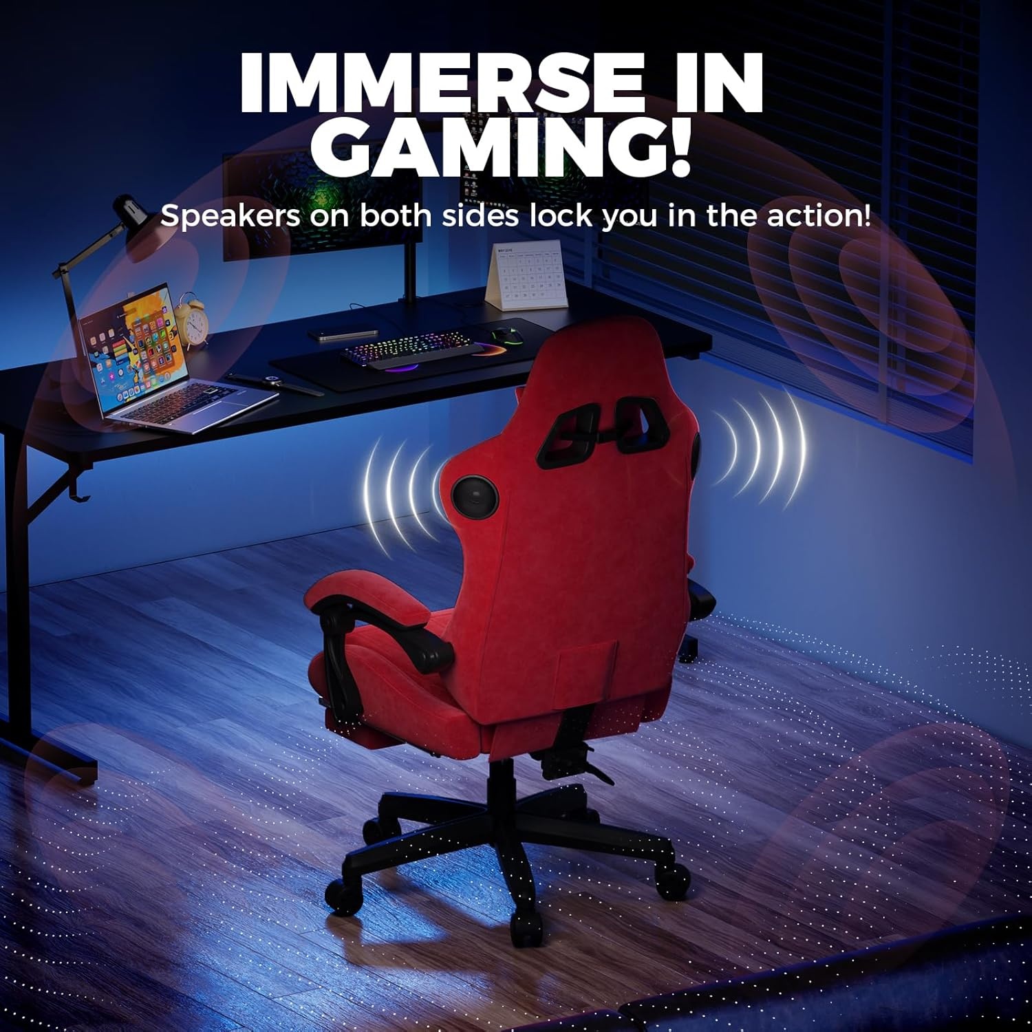 image:imageGTPLAYER ACEPRO Music Gaming Chairs Builtin Speakers App Support amp Bluetooth Control Computer Game Chairs with Footrest for Adults Ergonomic Reclining Linkage Armrest BKRD Stitch01 Cherry Red velvet