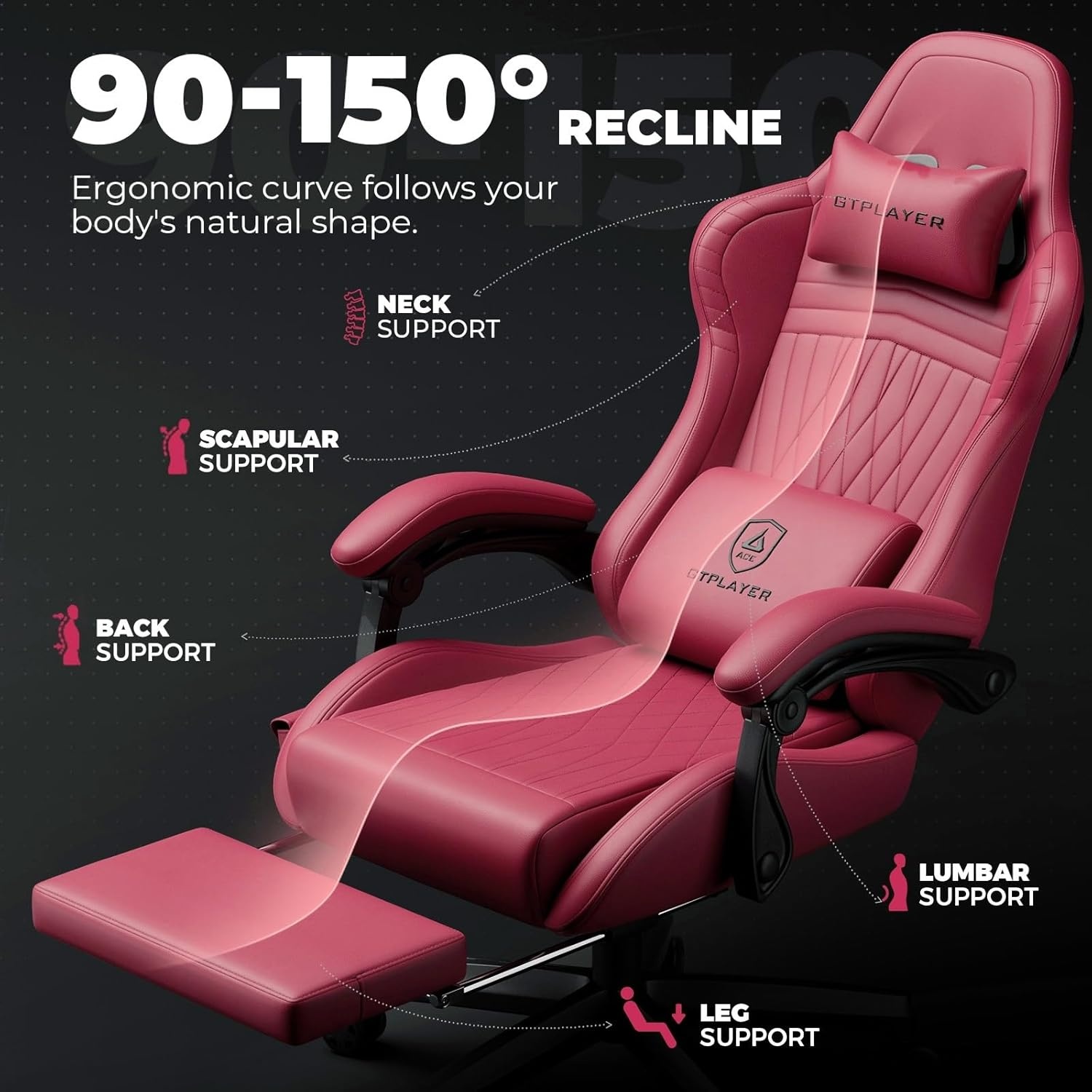image:imageGTPLAYER ACEPRO Music Gaming Chairs Builtin Speakers App Support amp Bluetooth Control Computer Game Chairs with Footrest for Adults Ergonomic Reclining Silla Linkage Armrest Pink Velvet01 Wine Red