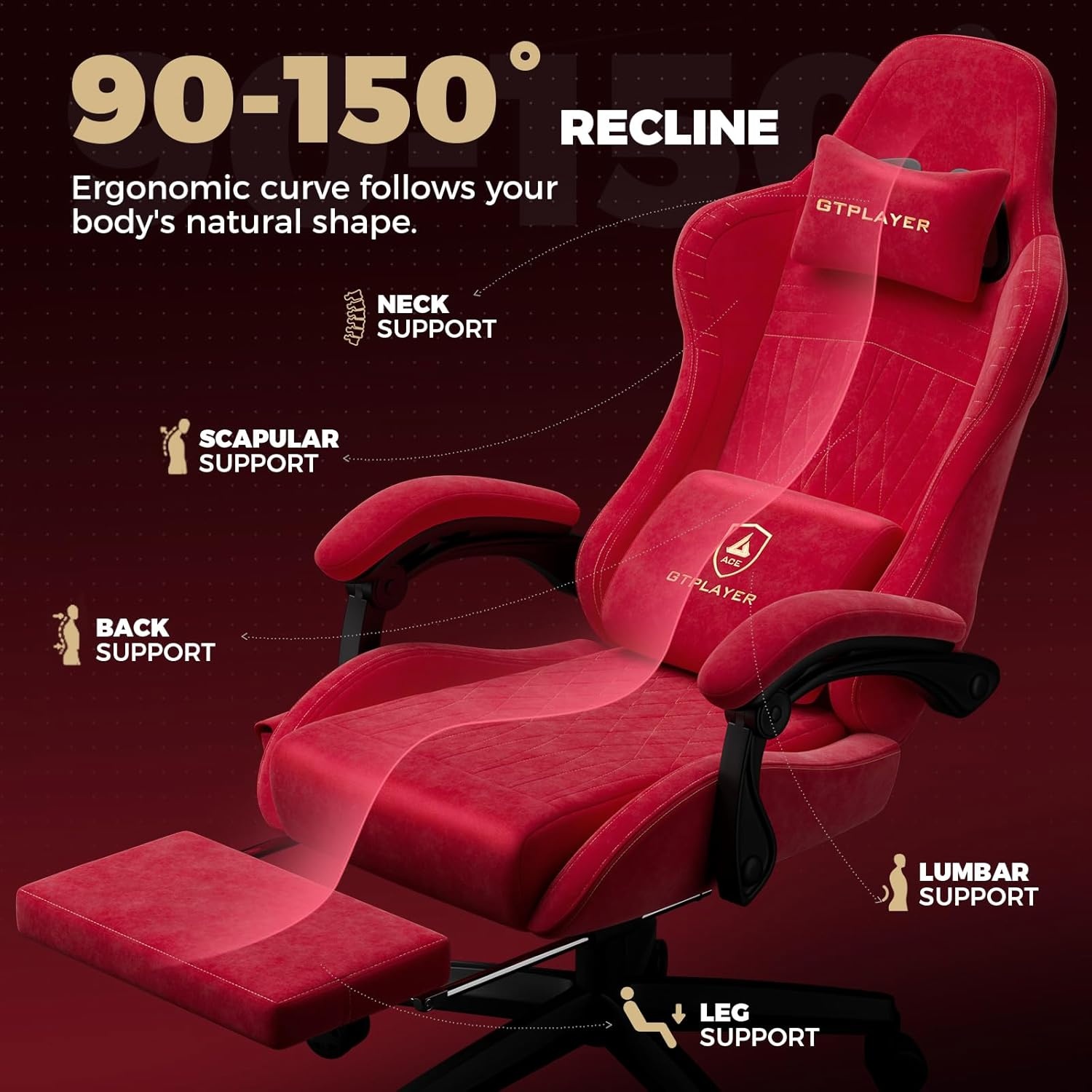 image:imageGTPLAYER ACEPRO Music Gaming Chairs Builtin Speakers App Support amp Bluetooth Control Computer Game Chairs with Footrest for Adults Ergonomic Reclining Linkage Armrest BKRD Stitch01 Cherry Red velvet