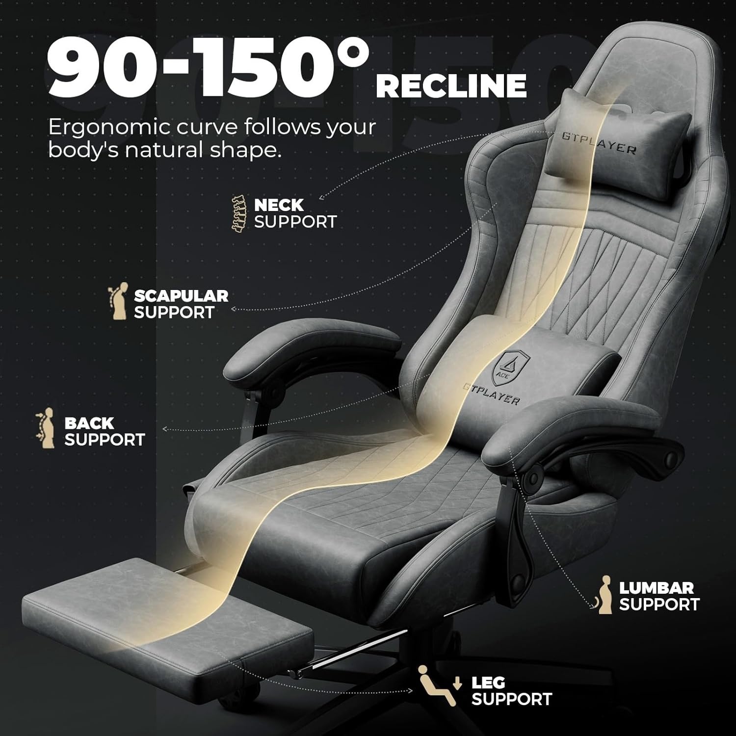 image:imageGTPLAYER ACEPRO Music Gaming Chairs Builtin Speakers App Support amp Bluetooth Control Computer Game Chairs with Footrest for Adults Ergonomic Reclining Linkage Armrest BKRD Stitch01 Grey