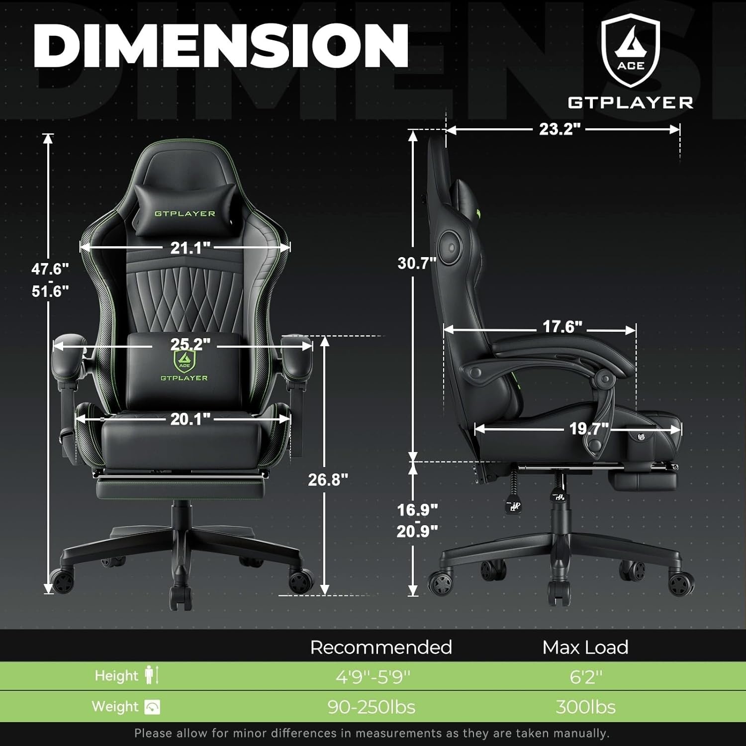 image:imageGTPLAYER ACEPRO Music Gaming Chairs Builtin Speakers App Support amp Bluetooth Control Computer Game Chairs with Footrest for Adults Ergonomic Reclining Linkage Armrest BKRD Stitch01 Black Green Stitch