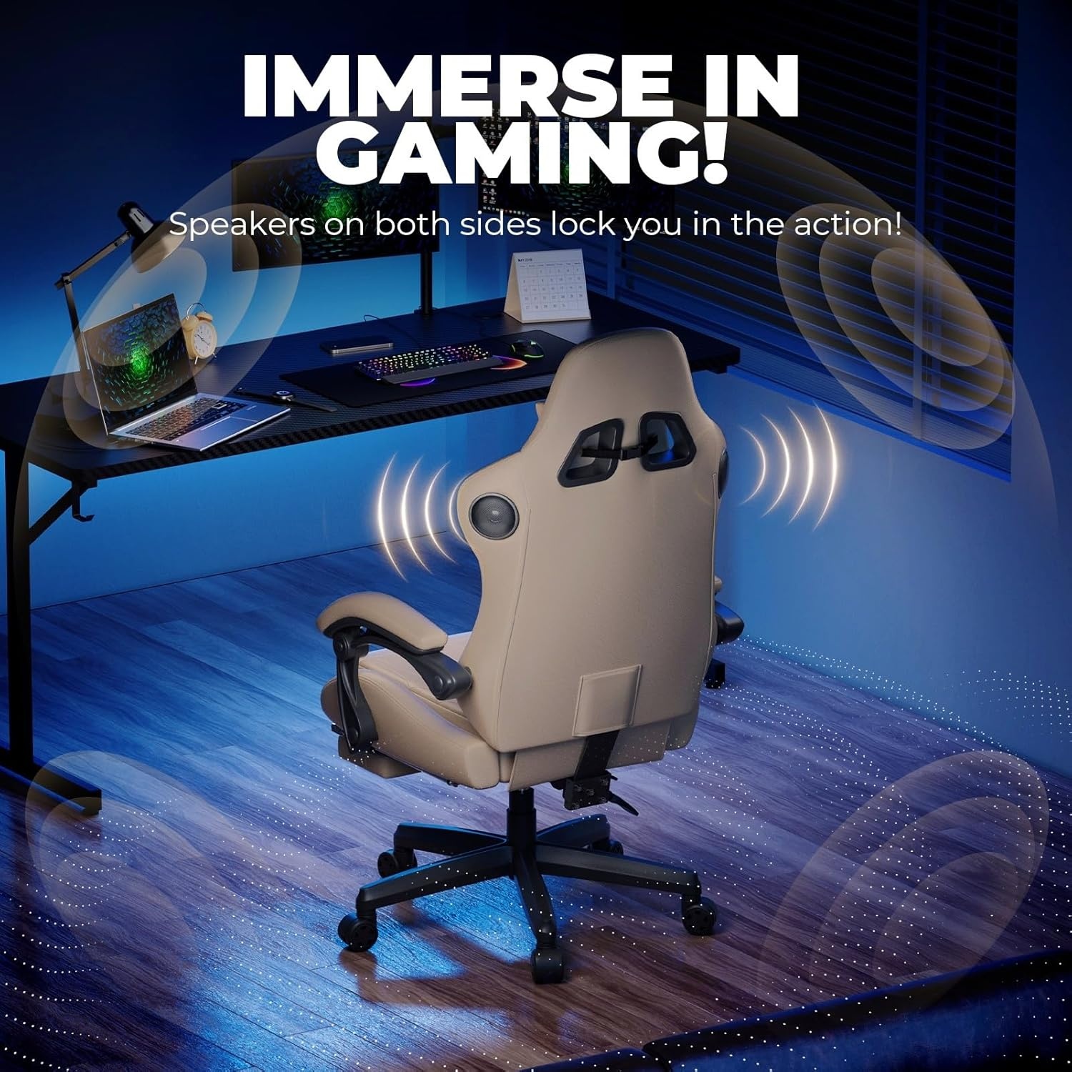 image:imageGTPLAYER ACEPRO Music Gaming Chairs Builtin Speakers App Support amp Bluetooth Control Computer Game Chairs with Footrest for Adults Ergonomic Reclining Silla Linkage Armrest Pink Velvet01 Ivory