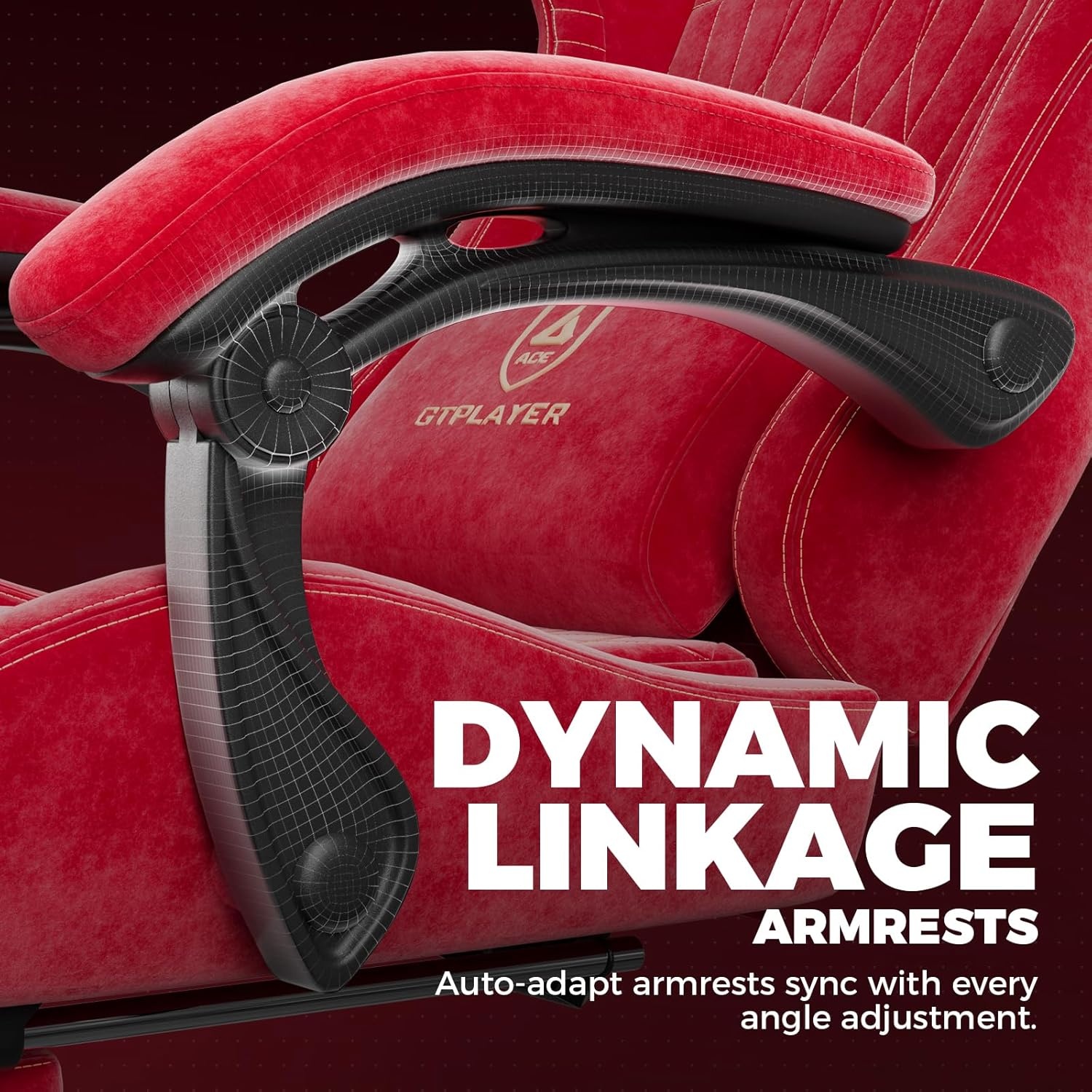 image:imageGTPLAYER ACEPRO Music Gaming Chairs Builtin Speakers App Support amp Bluetooth Control Computer Game Chairs with Footrest for Adults Ergonomic Reclining Silla Linkage Armrest Pink Velvet01 Cherry Red velvet