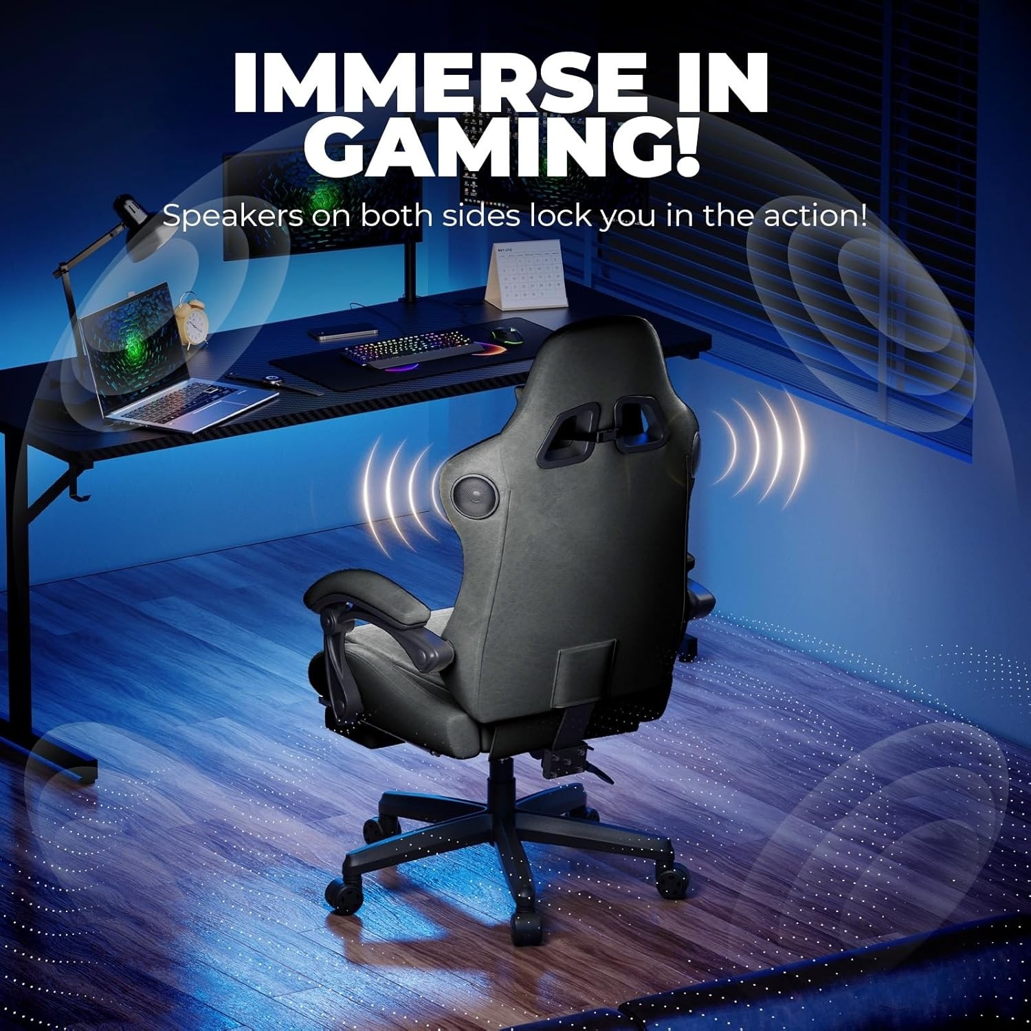 image:imageGTPLAYER ACEPRO Music Gaming Chairs Builtin Speakers App Support amp Bluetooth Control Computer Game Chairs with Footrest for Adults Ergonomic Reclining Linkage Armrest BKRD Stitch01 Grey