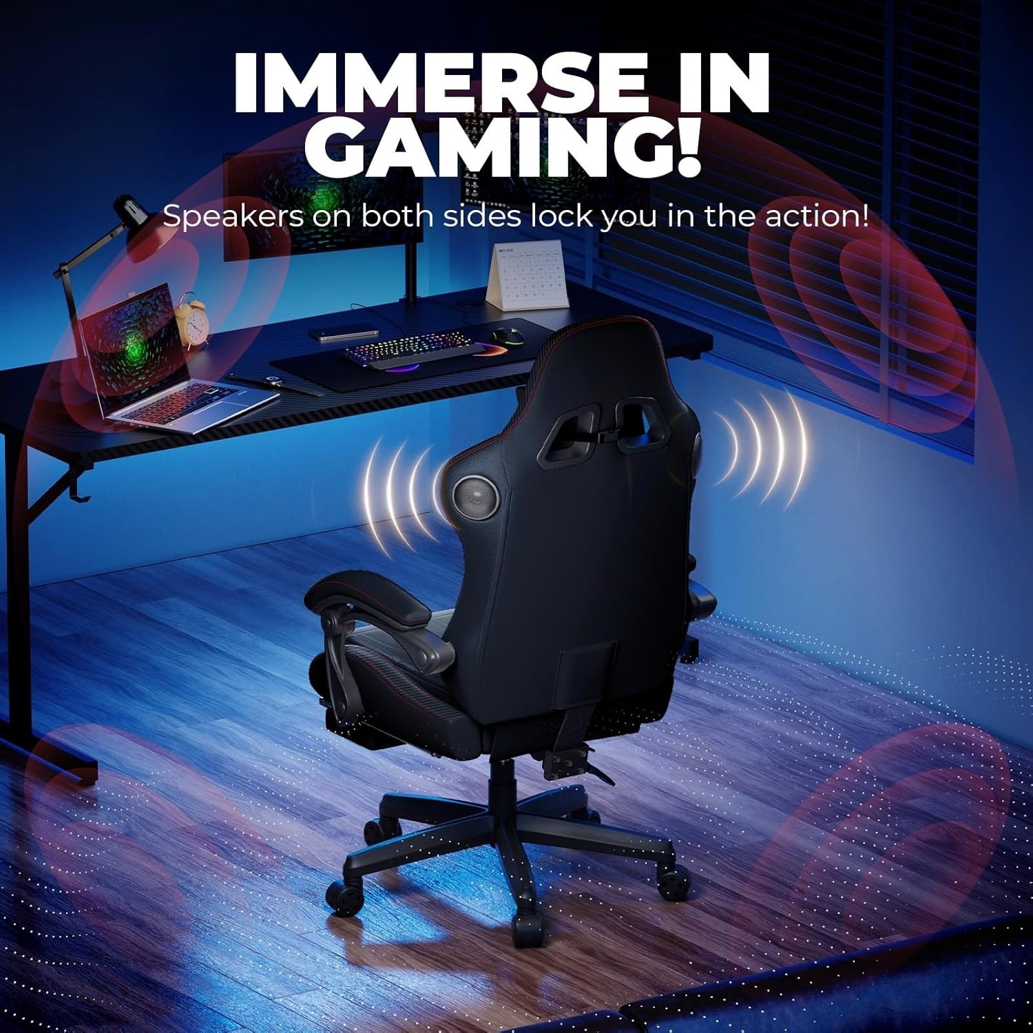 image:imageGTPLAYER ACEPRO Music Gaming Chairs Builtin Speakers App Support amp Bluetooth Control Computer Game Chairs with Footrest for Adults Ergonomic Reclining Linkage Armrest BKRD Stitch01 Black Red Stitch