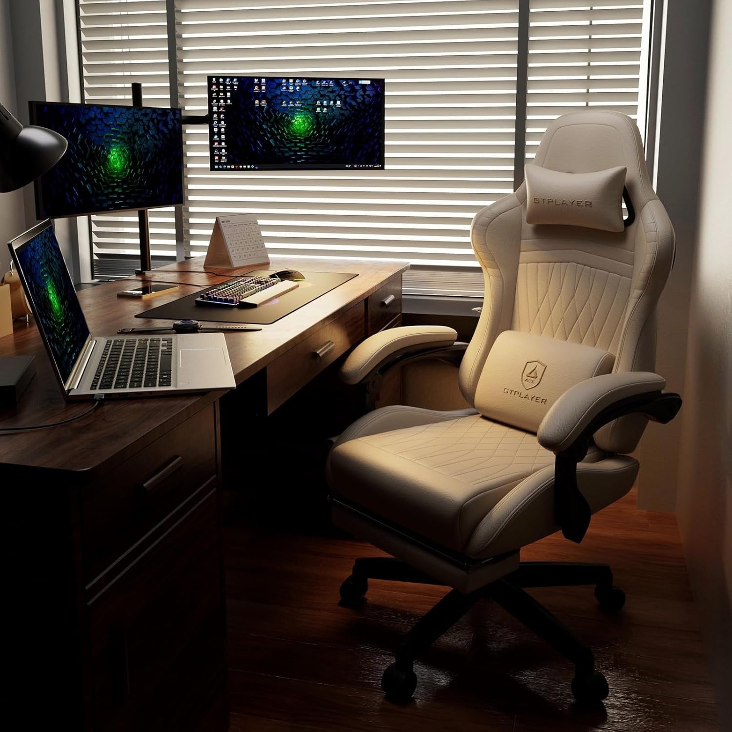 image:imageGTPLAYER ACEPRO Music Gaming Chairs Builtin Speakers App Support amp Bluetooth Control Computer Game Chairs with Footrest for Adults Ergonomic Reclining Linkage Armrest BKRD Stitch01 Ivory