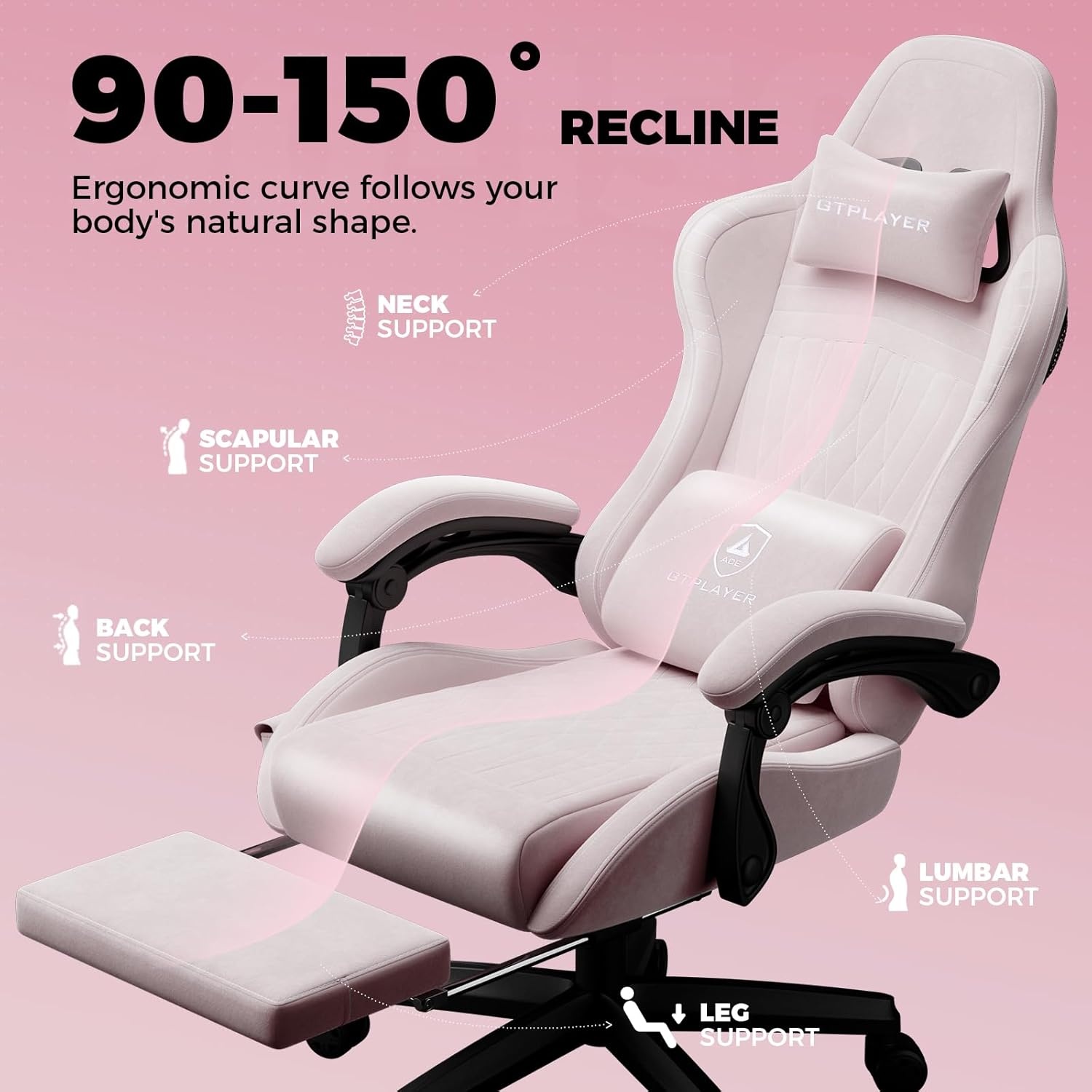 image:imageGTPLAYER ACEPRO Music Gaming Chairs Builtin Speakers App Support amp Bluetooth Control Computer Game Chairs with Footrest for Adults Ergonomic Reclining Linkage Armrest BKRD Stitch01 Pink velvet