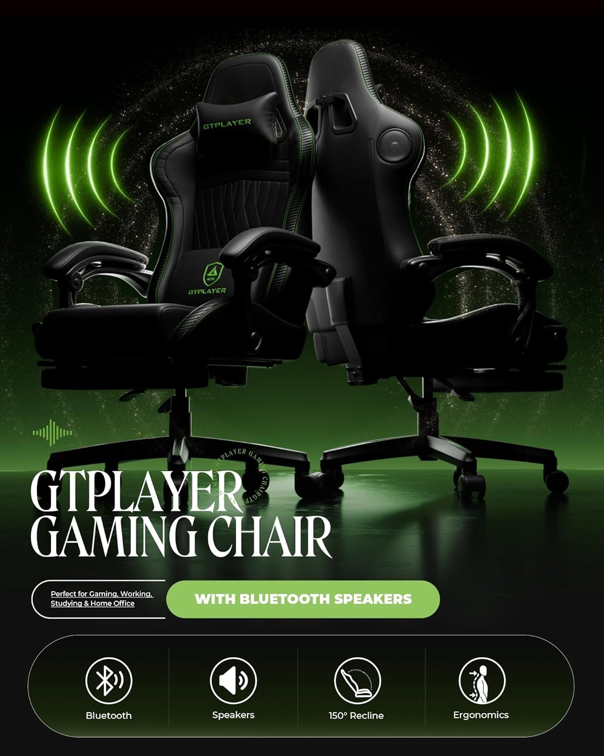 image:imageGTPLAYER ACEPRO Music Gaming Chairs Builtin Speakers App Support amp Bluetooth Control Computer Game Chairs with Footrest for Adults Ergonomic Reclining Silla Linkage Armrest Pink Velvet01 Black