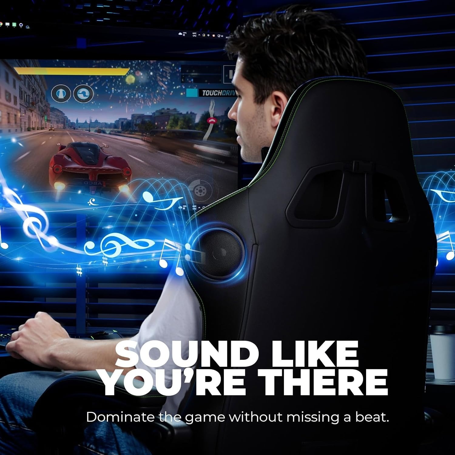 image:imageGTPLAYER ACEPRO Music Gaming Chairs Builtin Speakers App Support amp Bluetooth Control Computer Game Chairs with Footrest for Adults Ergonomic Reclining Linkage Armrest BKRD Stitch01 Black Green Stitch