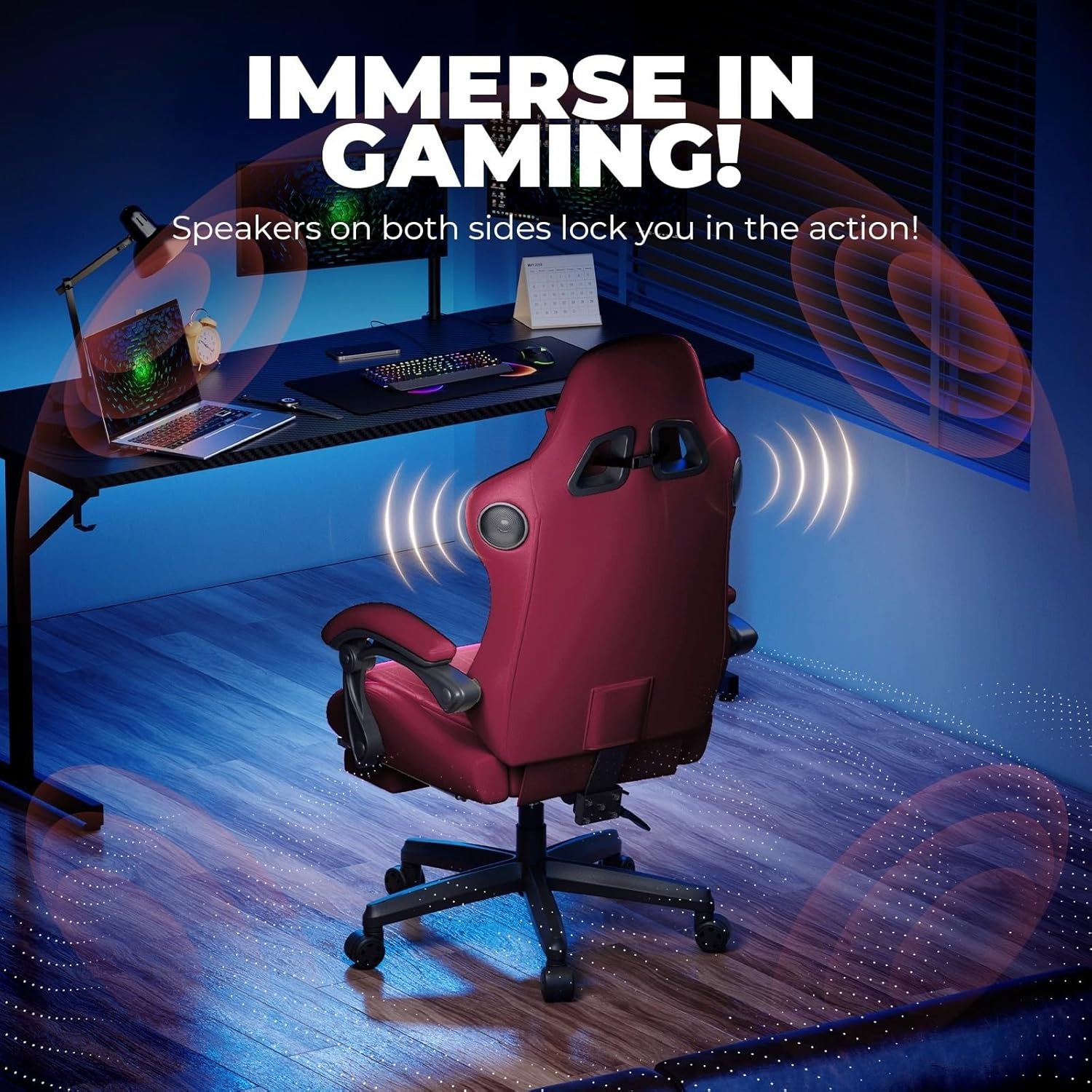 image:imageGTPLAYER ACEPRO Music Gaming Chairs Builtin Speakers App Support amp Bluetooth Control Computer Game Chairs with Footrest for Adults Ergonomic Reclining Linkage Armrest BKRD Stitch01 Wine Red