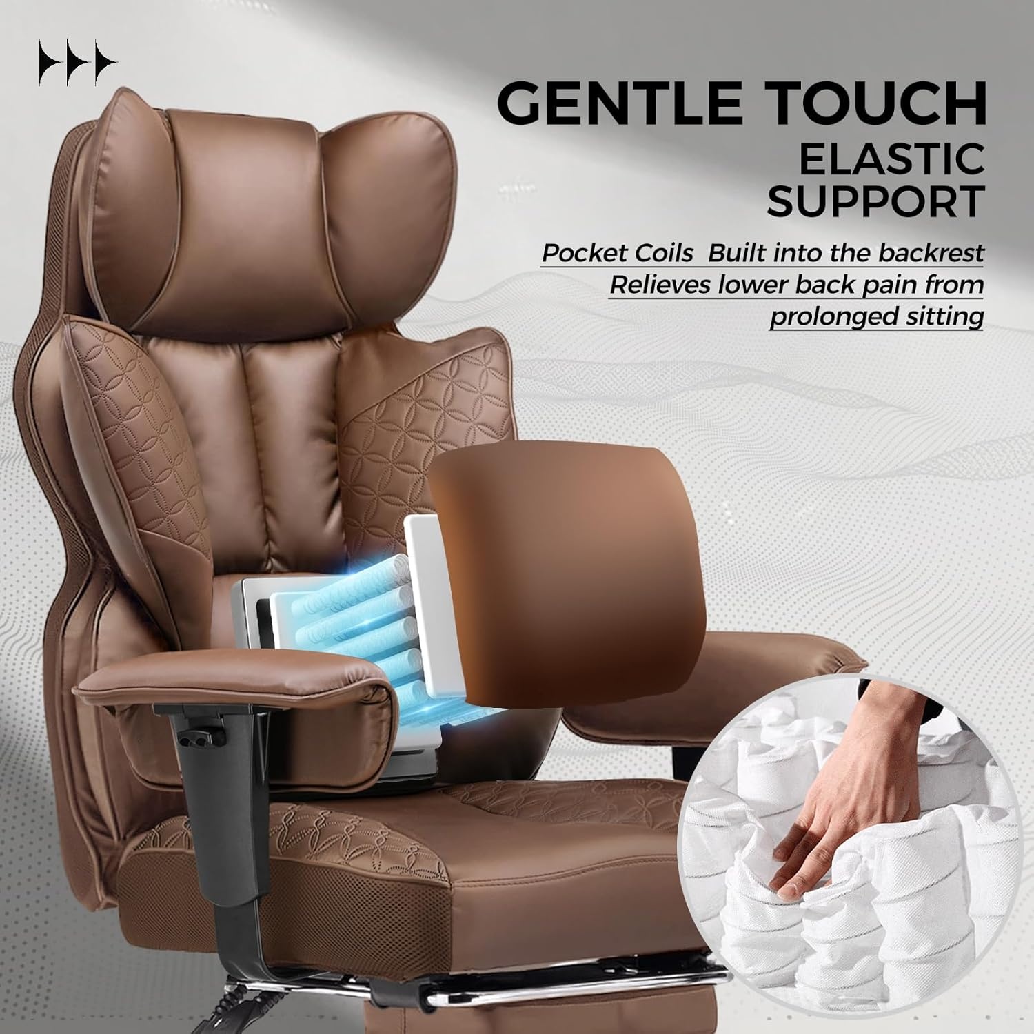 image:imageGTPLAYER Big and Tall Gaming Chair 400lbs Heavy Duty Office Chair with Footrest High Back Pocket Spring Lumbar Support Ergonomic Wide Comfy Seated Cushion for Lower Back Pain Relief EarthBlackBrown