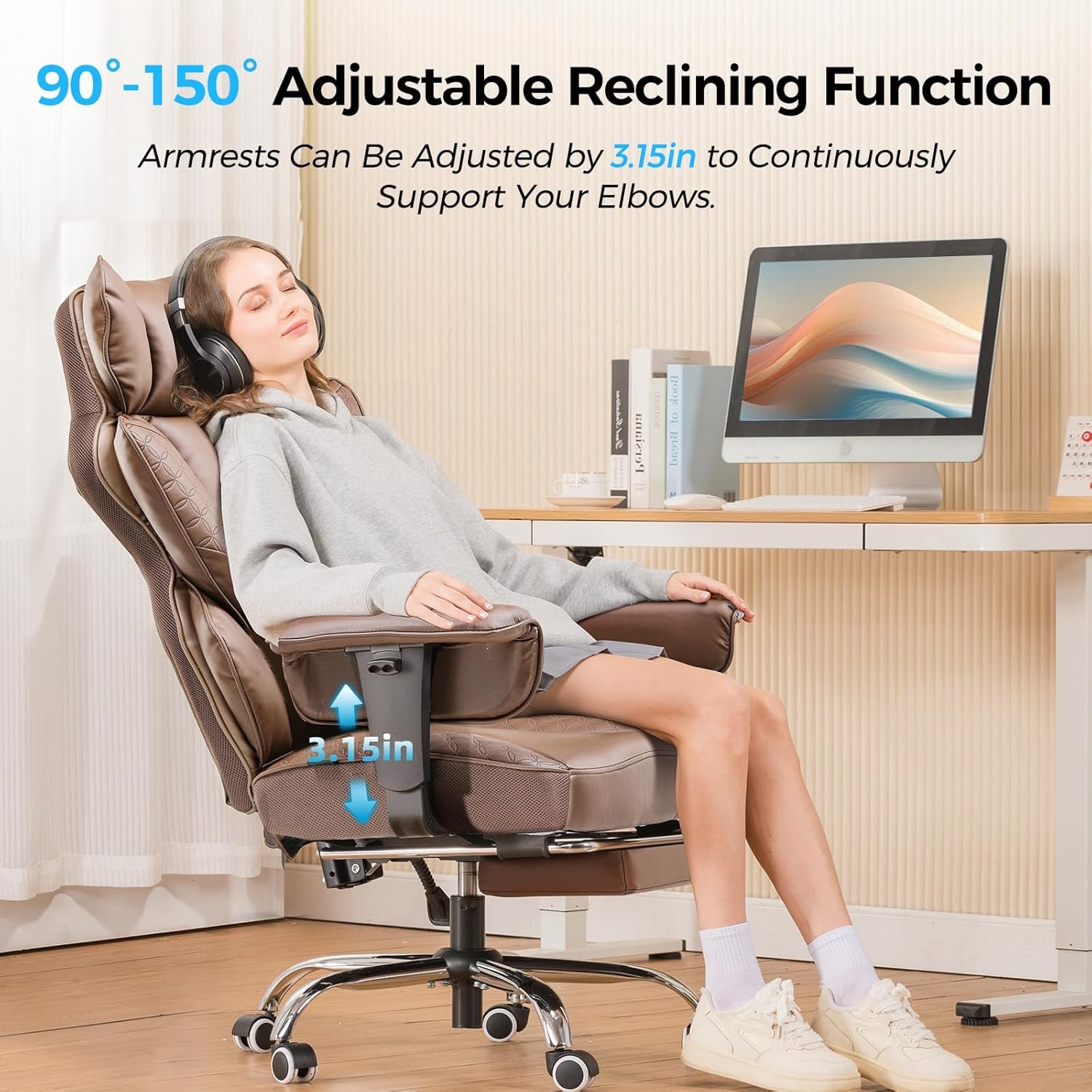 image:imageGTPLAYER Big and Tall Gaming Chair 400lbs Heavy Duty Office Chair with Footrest High Back Pocket Spring Lumbar Support Ergonomic Wide Comfy Seated Cushion for Lower Back Pain Relief EarthBlackBrown