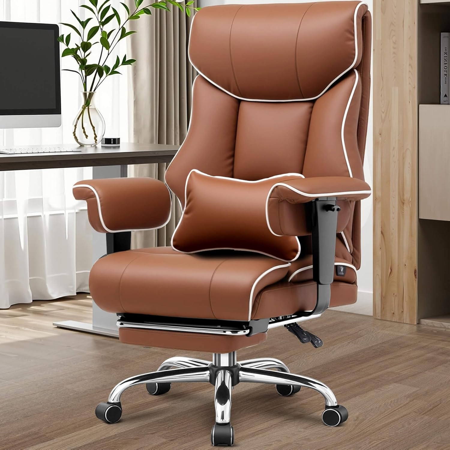 image:imageGTPLAYER Big and Tall Gaming Chair 400lbs Heavy Duty Office Chair with Footrest High Back Pocket Spring Lumbar Support Ergonomic Wide Comfy Seated Cushion for Lower Back Pain Relief EarthBlackCoffeebrown