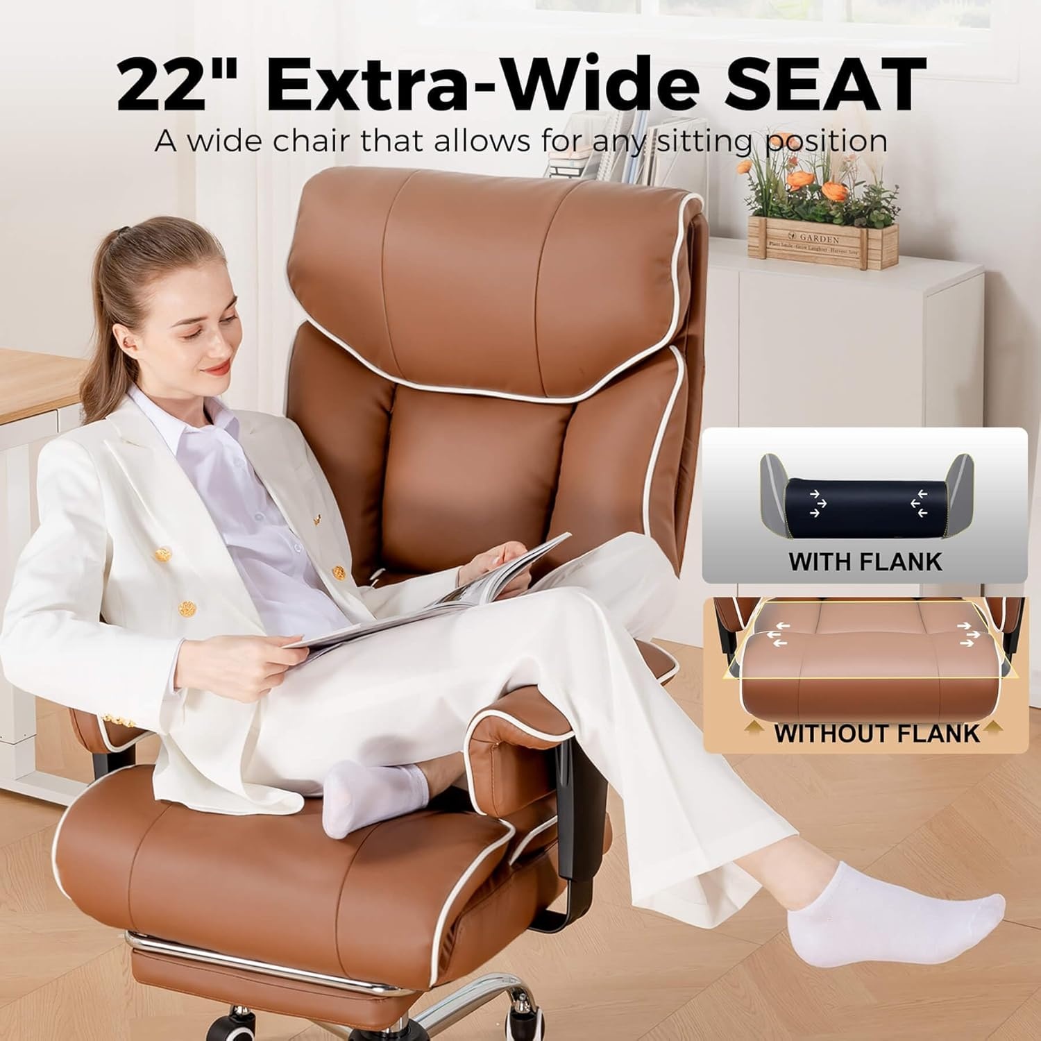 image:imageGTPLAYER Big and Tall Gaming Chair 400lbs Heavy Duty Office Chair with Footrest High Back Pocket Spring Lumbar Support Ergonomic Wide Comfy Seated Cushion for Lower Back Pain Relief EarthBlackCoffeebrown