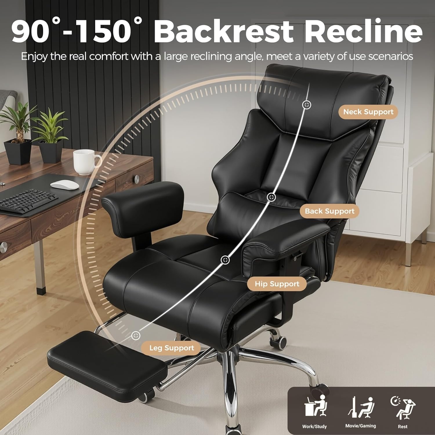 image:imageGTPLAYER Big and Tall Gaming Chair 400lbs Heavy Duty Office Chair with Footrest High Back Pocket Spring Lumbar Support Ergonomic Wide Comfy Seated Cushion for Lower Back Pain Relief EarthBlackErgoblack