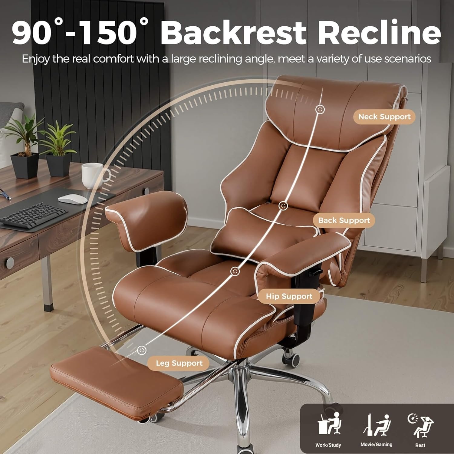 image:imageGTPLAYER Big and Tall Gaming Chair 400lbs Heavy Duty Office Chair with Footrest High Back Pocket Spring Lumbar Support Ergonomic Wide Comfy Seated Cushion for Lower Back Pain Relief EarthBlackCoffeebrown