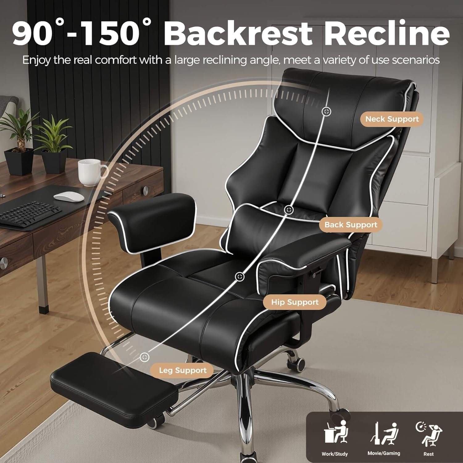 image:imageGTPLAYER Big and Tall Gaming Chair 400lbs Heavy Duty Office Chair with Footrest High Back Pocket Spring Lumbar Support Ergonomic Wide Comfy Seated Cushion for Lower Back Pain Relief EarthBlackWhiteblack