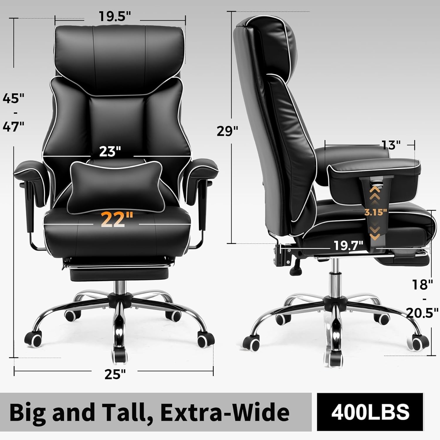 image:imageGTPLAYER Big and Tall Gaming Chair 400lbs Heavy Duty Office Chair with Footrest High Back Pocket Spring Lumbar Support Ergonomic Wide Comfy Seated Cushion for Lower Back Pain Relief EarthBlackWhiteblack