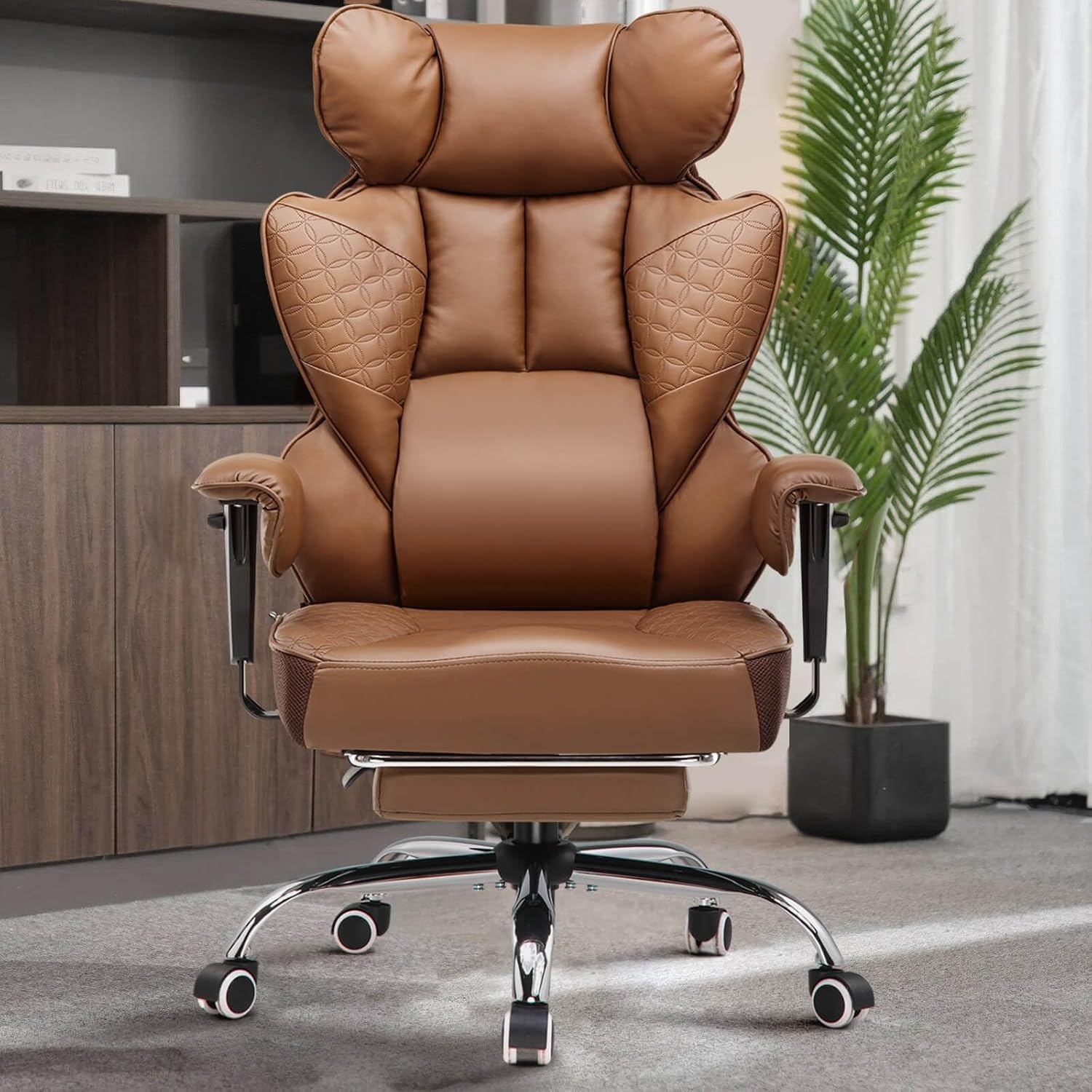 image:imageGTPLAYER Big and Tall Gaming Chair 400lbs Heavy Duty Office Chair with Footrest High Back Pocket Spring Lumbar Support Ergonomic Wide Comfy Seated Cushion for Lower Back Pain Relief EarthBlackBrown