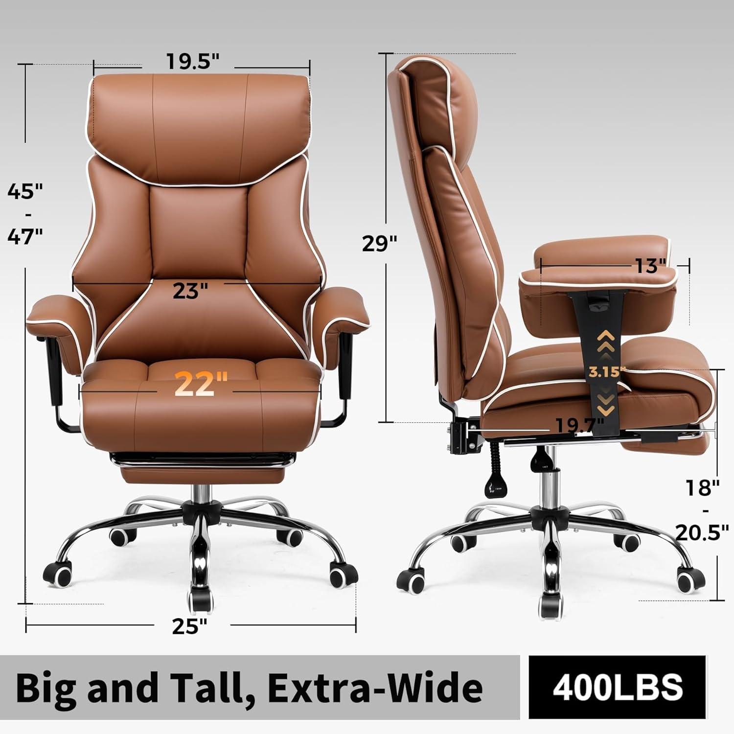 image:imageGTPLAYER Big and Tall Gaming Chair 400lbs Heavy Duty Office Chair with Footrest High Back Pocket Spring Lumbar Support Ergonomic Wide Comfy Seated Cushion for Lower Back Pain Relief EarthBlackCoffeebrown