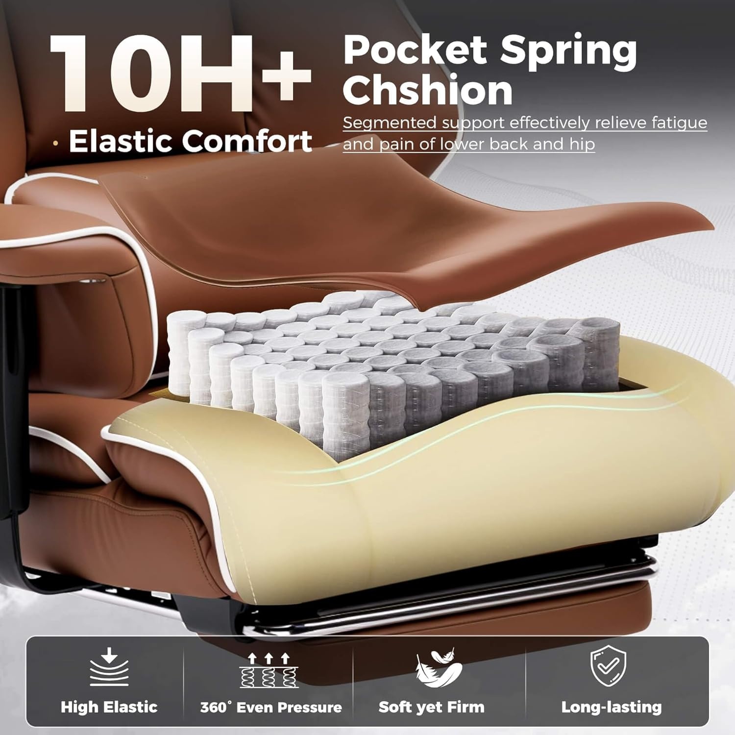 image:imageGTPLAYER Big and Tall Gaming Chair 400lbs Heavy Duty Office Chair with Footrest High Back Pocket Spring Lumbar Support Ergonomic Wide Comfy Seated Cushion for Lower Back Pain Relief EarthBlackCoffeebrown