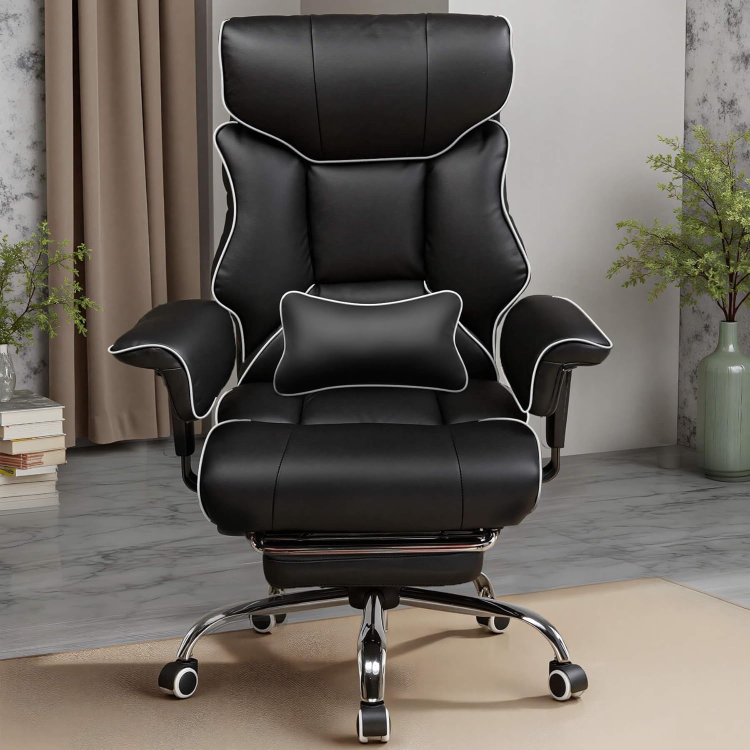 image:imageGTPLAYER Big and Tall Gaming Chair 400lbs Heavy Duty Office Chair with Footrest High Back Pocket Spring Lumbar Support Ergonomic Wide Comfy Seated Cushion for Lower Back Pain Relief EarthBlackWhiteblack
