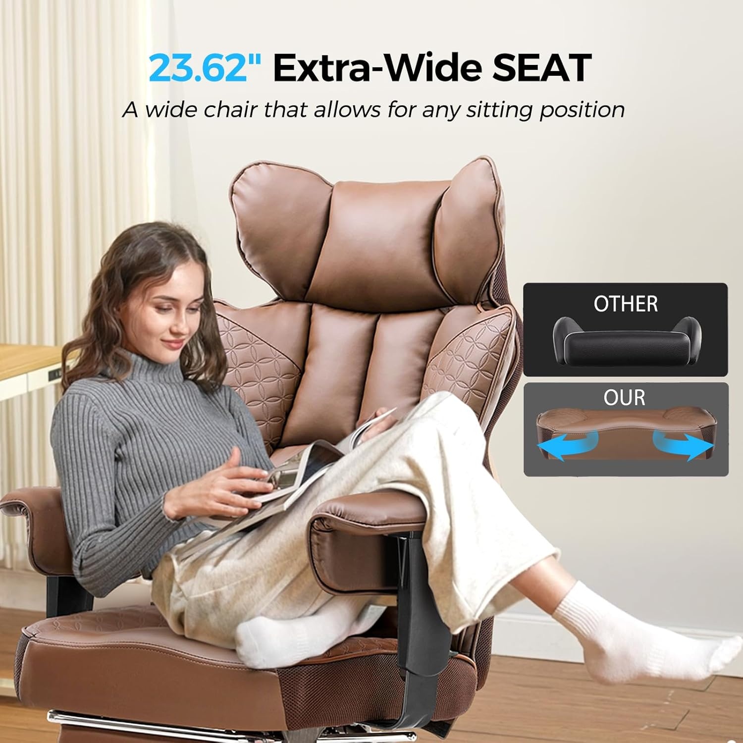 image:imageGTPLAYER Big and Tall Gaming Chair 400lbs Heavy Duty Office Chair with Footrest High Back Pocket Spring Lumbar Support Ergonomic Wide Comfy Seated Cushion for Lower Back Pain Relief EarthBlackBrown