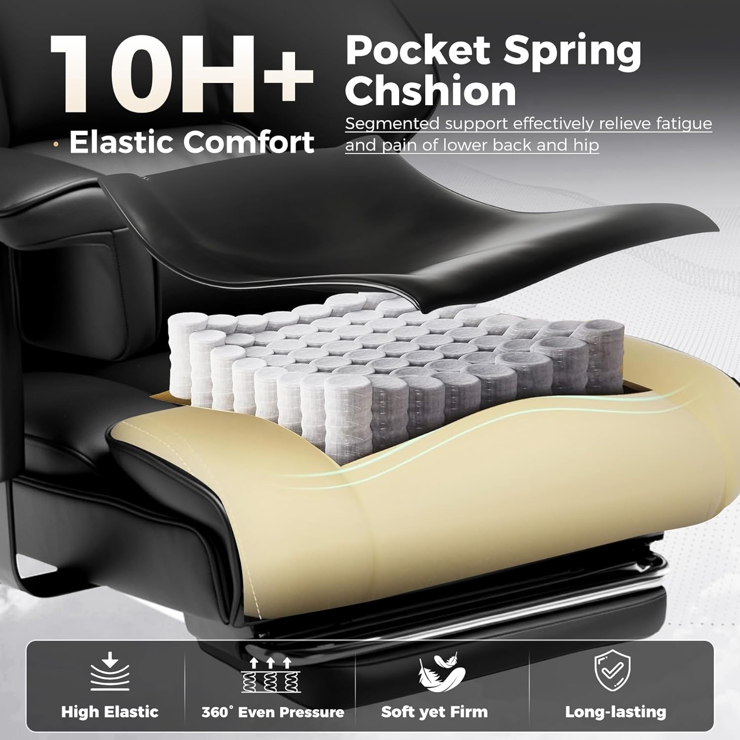image:imageGTPLAYER Big and Tall Gaming Chair 400lbs Heavy Duty Office Chair with Footrest High Back Pocket Spring Lumbar Support Ergonomic Wide Comfy Seated Cushion for Lower Back Pain Relief EarthBlackErgoblack