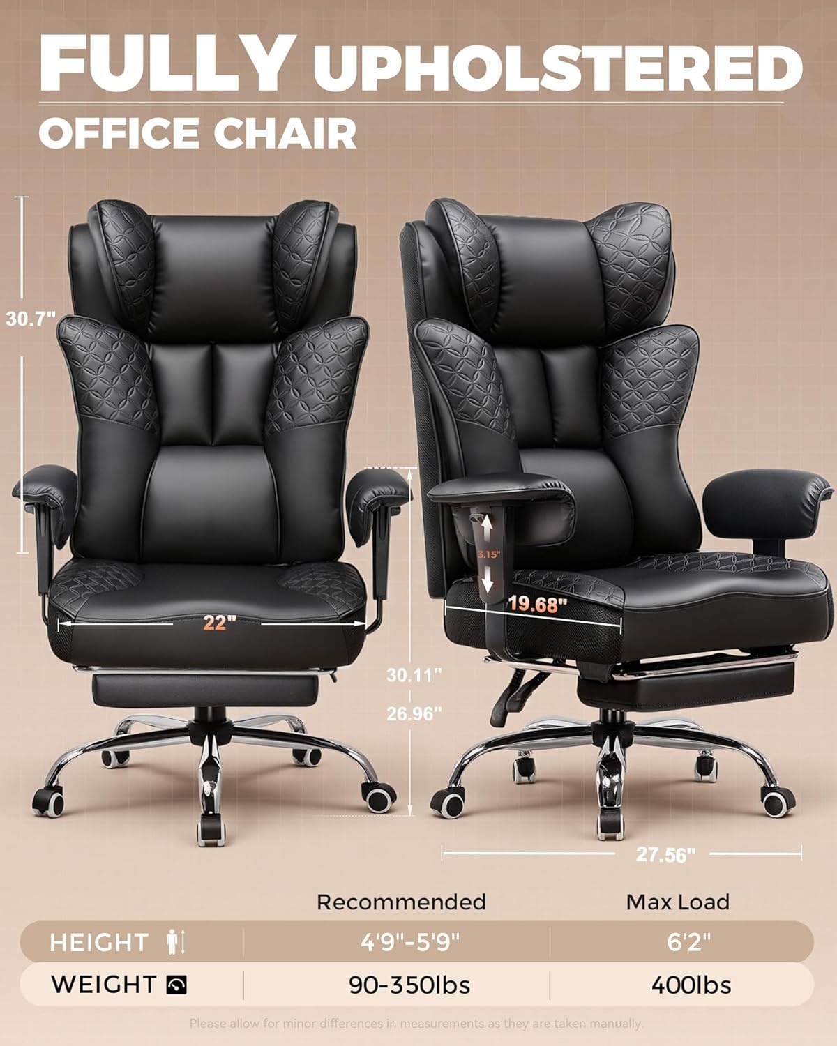 image:imageGTPLAYER Big and Tall Office Chair Wide Ergonomic Gaming Chair with Deluxe Embossing Designed Leather with Foot Rest150Reclining Adjustable Soft Armrests Pocket Spring Back Support and PillowPucoal Black