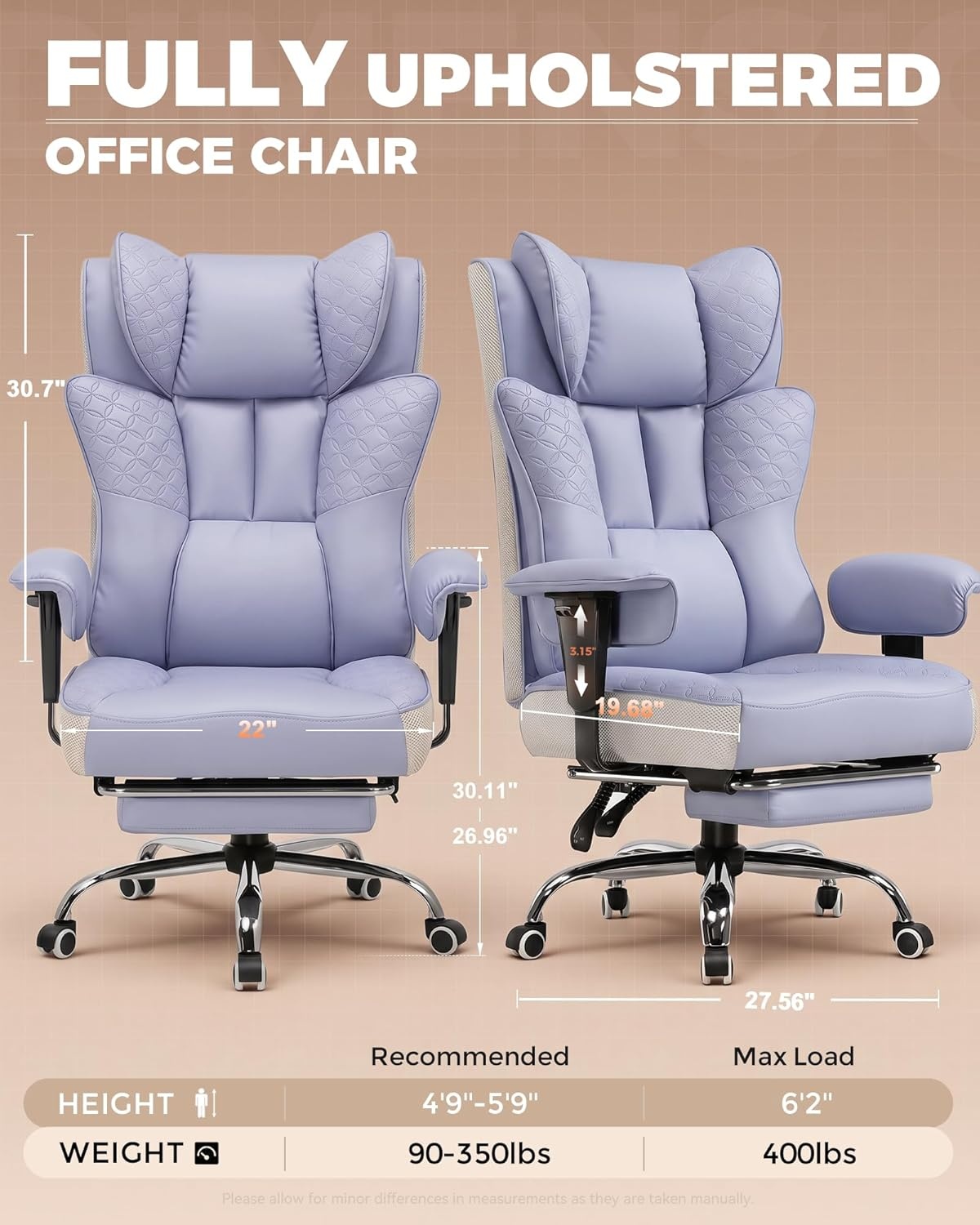 image:imageGTPLAYER Big and Tall Office Chair Wide Ergonomic Gaming Chair with Deluxe Embossing Designed Leather with Foot Rest150Reclining Adjustable Soft Armrests Pocket Spring Back Support and PillowPupurple