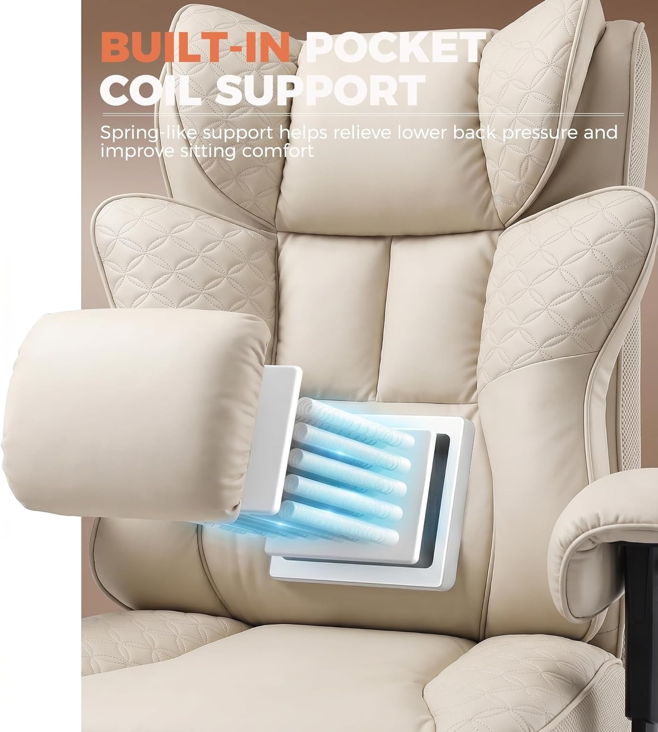 image:imageGTPLAYER Big and Tall Office Chair Wide Ergonomic Gaming Chair with Deluxe Embossing Designed Leather with Foot Rest150Reclining Adjustable Soft Armrests Pocket Spring Back Support and PillowPubeige