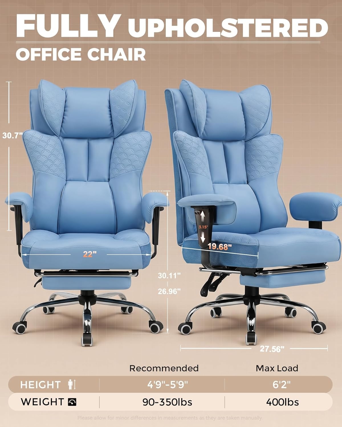 image:imageGTPLAYER Big and Tall Office Chair Wide Ergonomic Gaming Chair with Deluxe Embossing Designed Leather with Foot Rest150Reclining Adjustable Soft Armrests Pocket Spring Back Support and PillowPublue