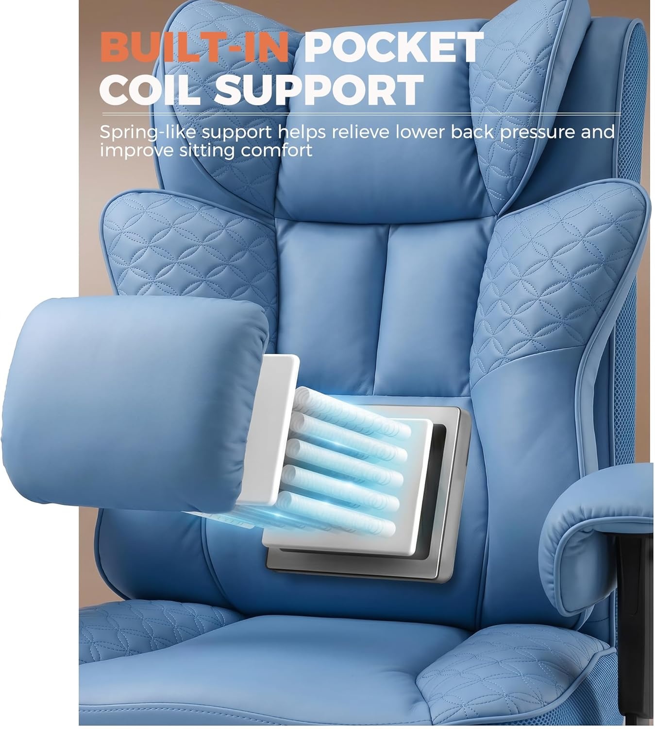 image:imageGTPLAYER Big and Tall Office Chair Wide Ergonomic Gaming Chair with Deluxe Embossing Designed Leather with Foot Rest150Reclining Adjustable Soft Armrests Pocket Spring Back Support and PillowPublue