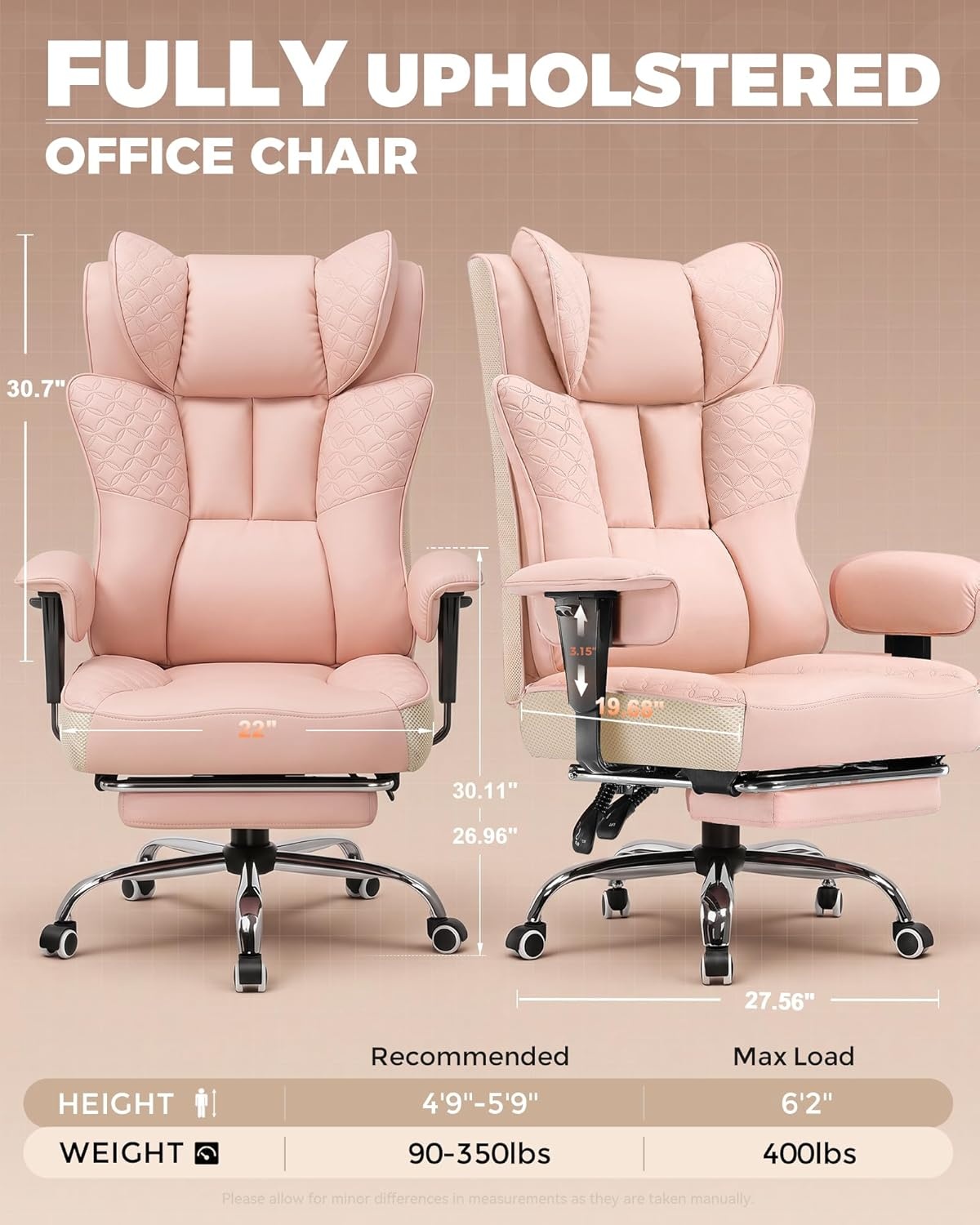 image:imageGTPLAYER Big and Tall Office Chair Wide Ergonomic Gaming Chair with Deluxe Embossing Designed Leather with Foot Rest150Reclining Adjustable Soft Armrests Pocket Spring Back Support and PillowPupink
