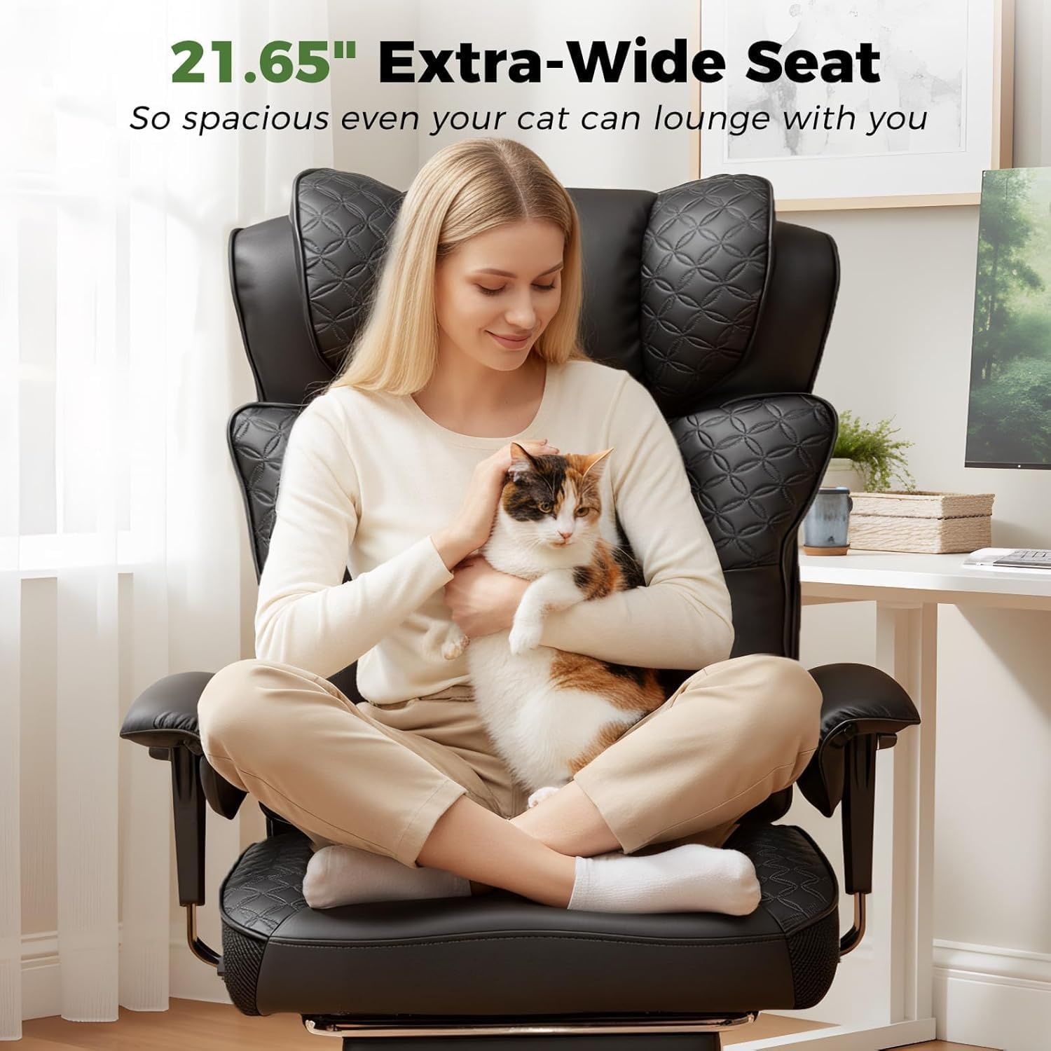image:imageGTPLAYER Big and Tall Office Chair Wide Ergonomic Gaming Chair with Deluxe Embossing Designed Leather with Foot Rest150Reclining Adjustable Soft Armrests Pocket Spring Back Support and PillowPublack