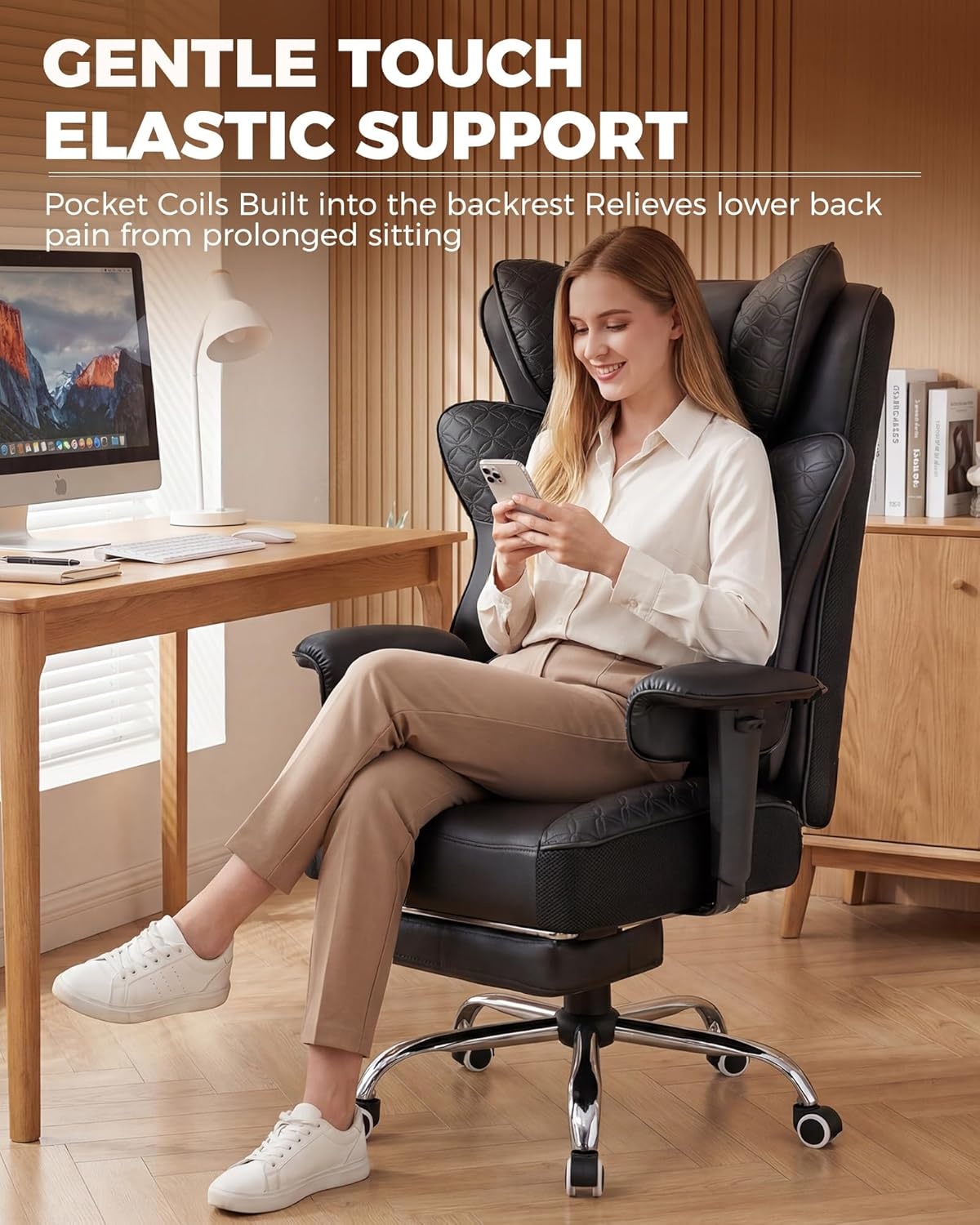 image:imageGTPLAYER Big and Tall Office Chair Wide Ergonomic Gaming Chair with Deluxe Embossing Designed Leather with Foot Rest150Reclining Adjustable Soft Armrests Pocket Spring Back Support and PillowPucoal Black