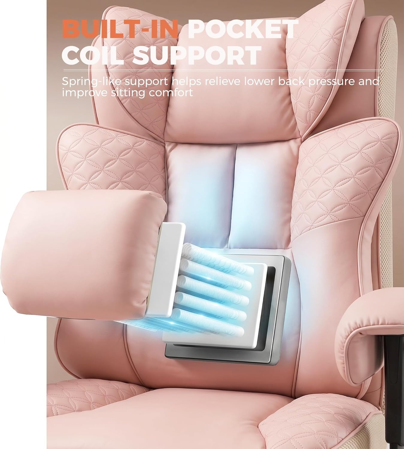 image:imageGTPLAYER Big and Tall Office Chair Wide Ergonomic Gaming Chair with Deluxe Embossing Designed Leather with Foot Rest150Reclining Adjustable Soft Armrests Pocket Spring Back Support and PillowPupink