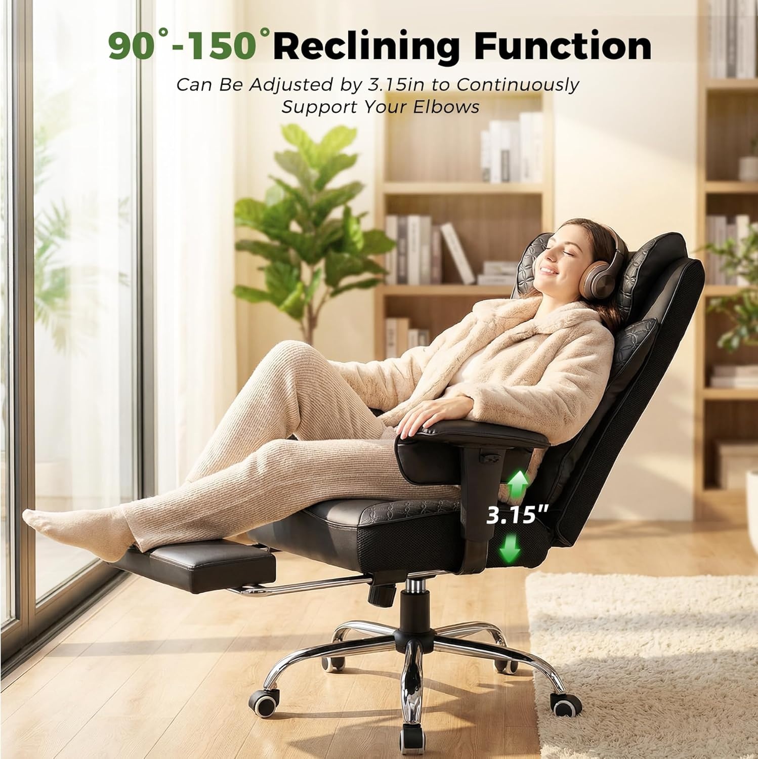 image:imageGTPLAYER Big and Tall Office Chair Wide Ergonomic Gaming Chair with Deluxe Embossing Designed Leather with Foot Rest150Reclining Adjustable Soft Armrests Pocket Spring Back Support and PillowPublack