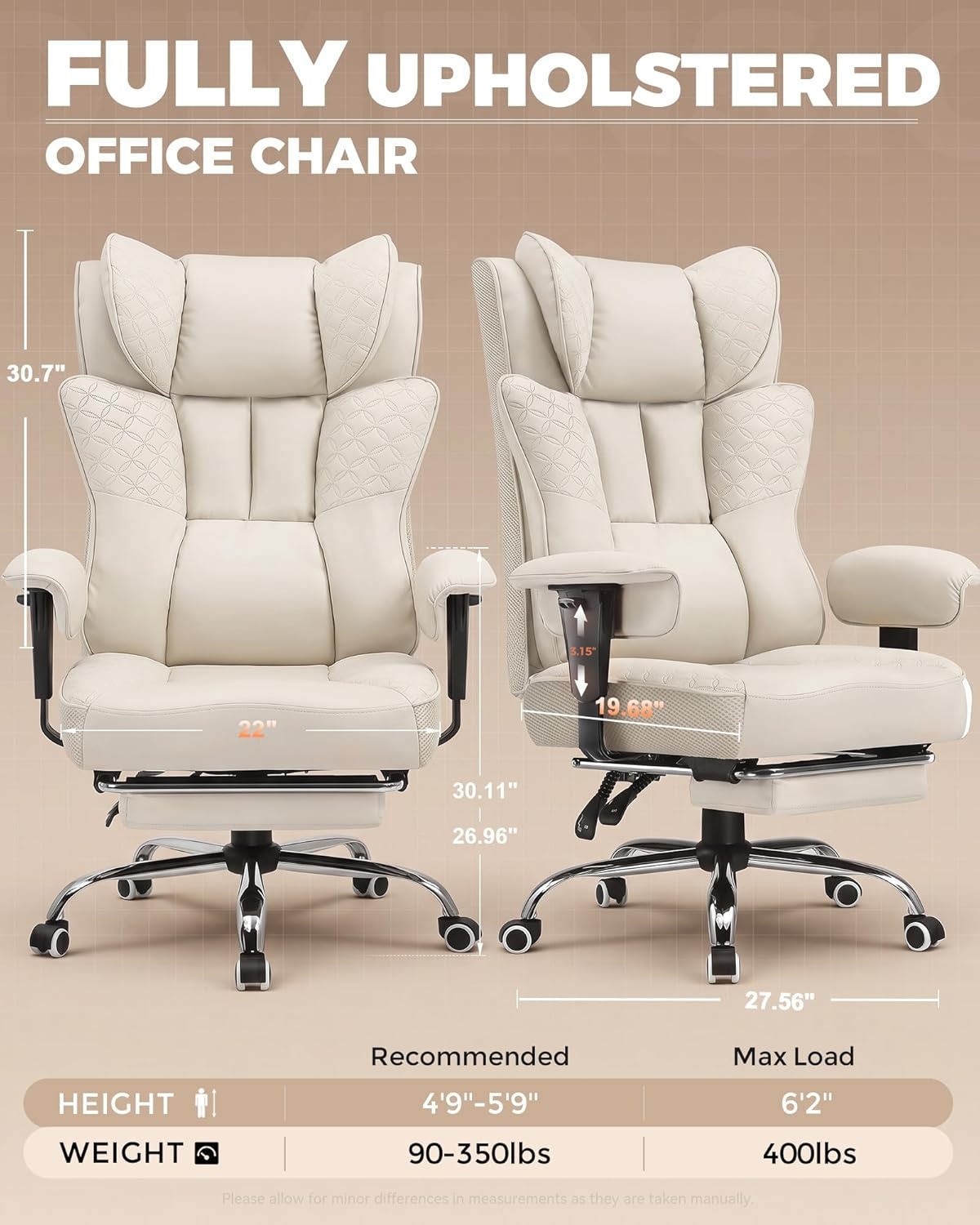 image:imageGTPLAYER Big and Tall Office Chair Wide Ergonomic Gaming Chair with Deluxe Embossing Designed Leather with Foot Rest150Reclining Adjustable Soft Armrests Pocket Spring Back Support and PillowPubeige