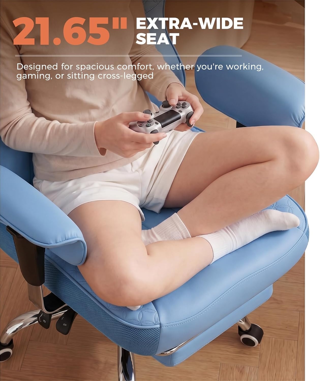 image:imageGTPLAYER Big and Tall Office Chair Wide Ergonomic Gaming Chair with Deluxe Embossing Designed Leather with Foot Rest150Reclining Adjustable Soft Armrests Pocket Spring Back Support and PillowPublue