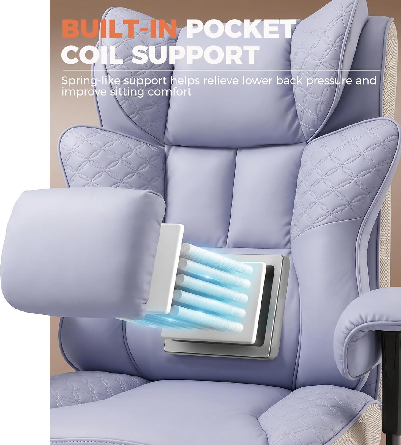 image:imageGTPLAYER Big and Tall Office Chair Wide Ergonomic Gaming Chair with Deluxe Embossing Designed Leather with Foot Rest150Reclining Adjustable Soft Armrests Pocket Spring Back Support and PillowPupurple