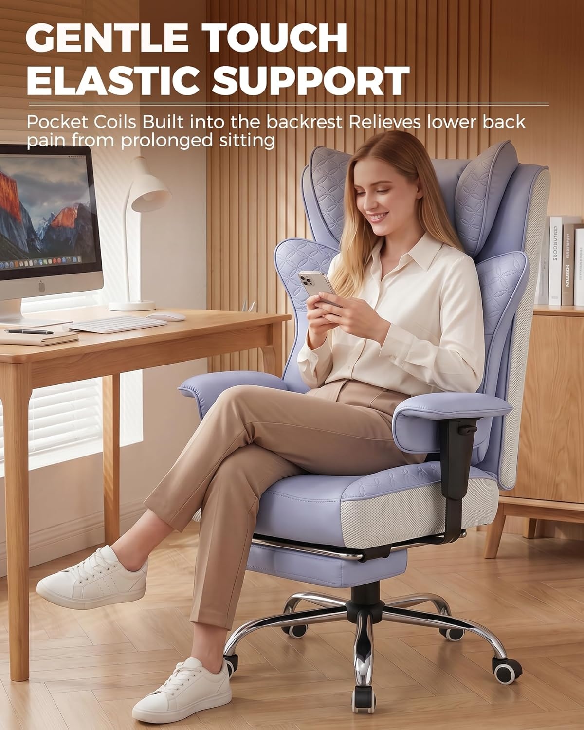 image:imageGTPLAYER Big and Tall Office Chair Wide Ergonomic Gaming Chair with Deluxe Embossing Designed Leather with Foot Rest150Reclining Adjustable Soft Armrests Pocket Spring Back Support and PillowPupurple