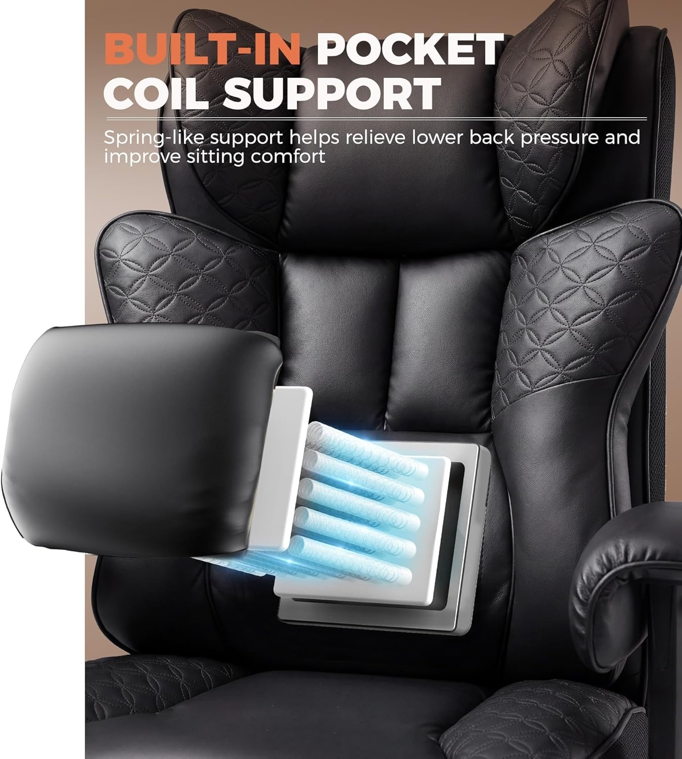 image:imageGTPLAYER Big and Tall Office Chair Wide Ergonomic Gaming Chair with Deluxe Embossing Designed Leather with Foot Rest150Reclining Adjustable Soft Armrests Pocket Spring Back Support and PillowPucoal Black