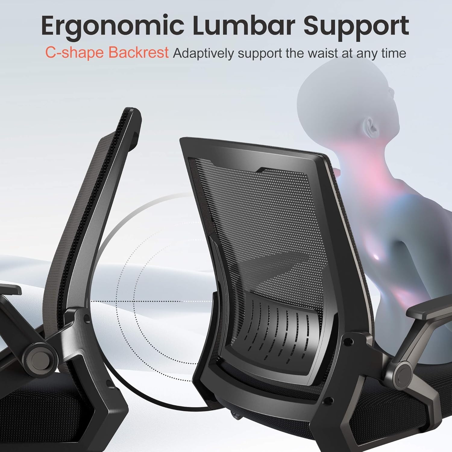 image:imageGTPLAYER Ergonomic Office Chair with Flipup Armrests Executive Computer Chair for Home Office Breathable Mesh amp Comfy Lumbar Support BlackBlack