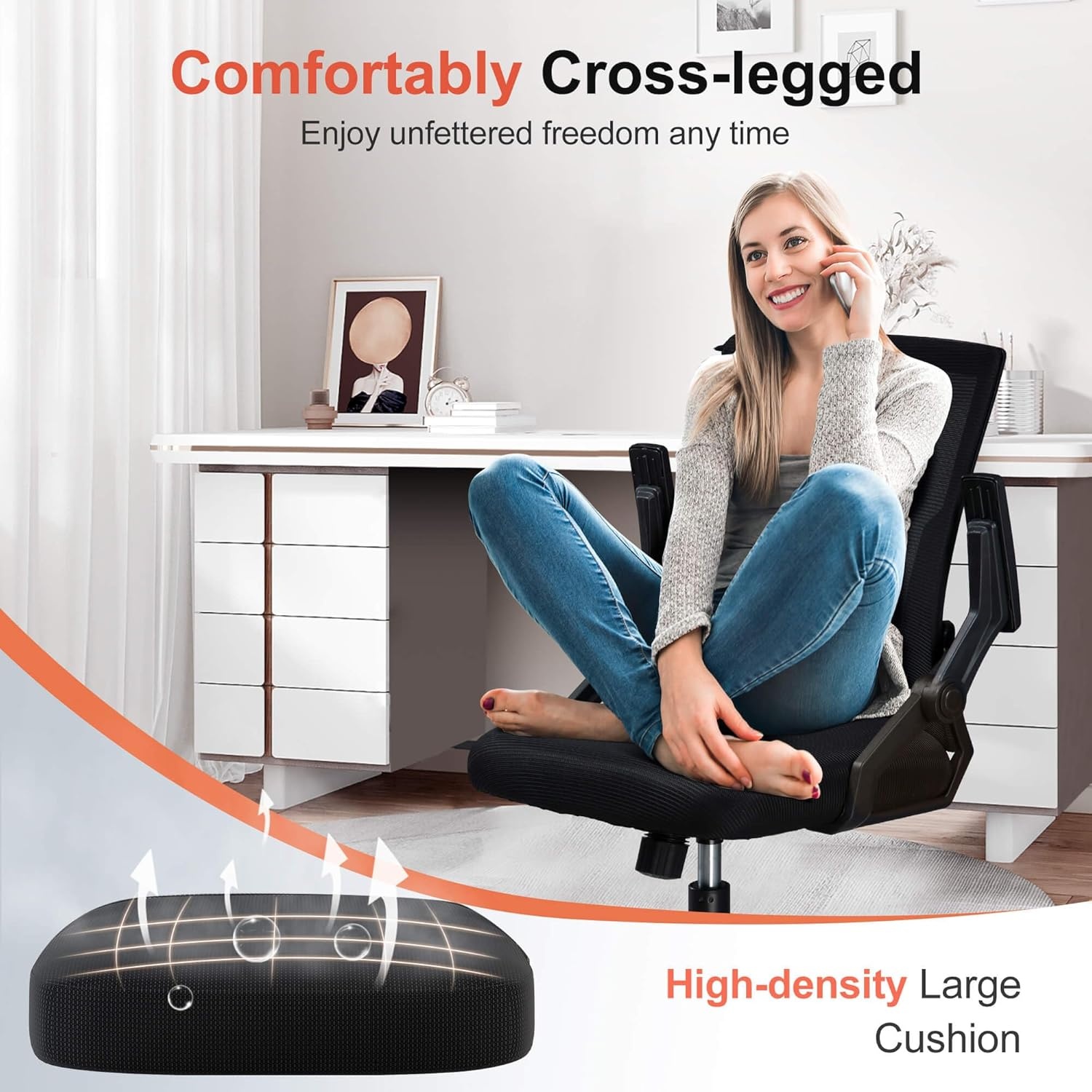 image:imageGTPLAYER Ergonomic Office Chair with Flipup Armrests Executive Computer Chair for Home Office Breathable Mesh amp Comfy Lumbar Support BlackBlack